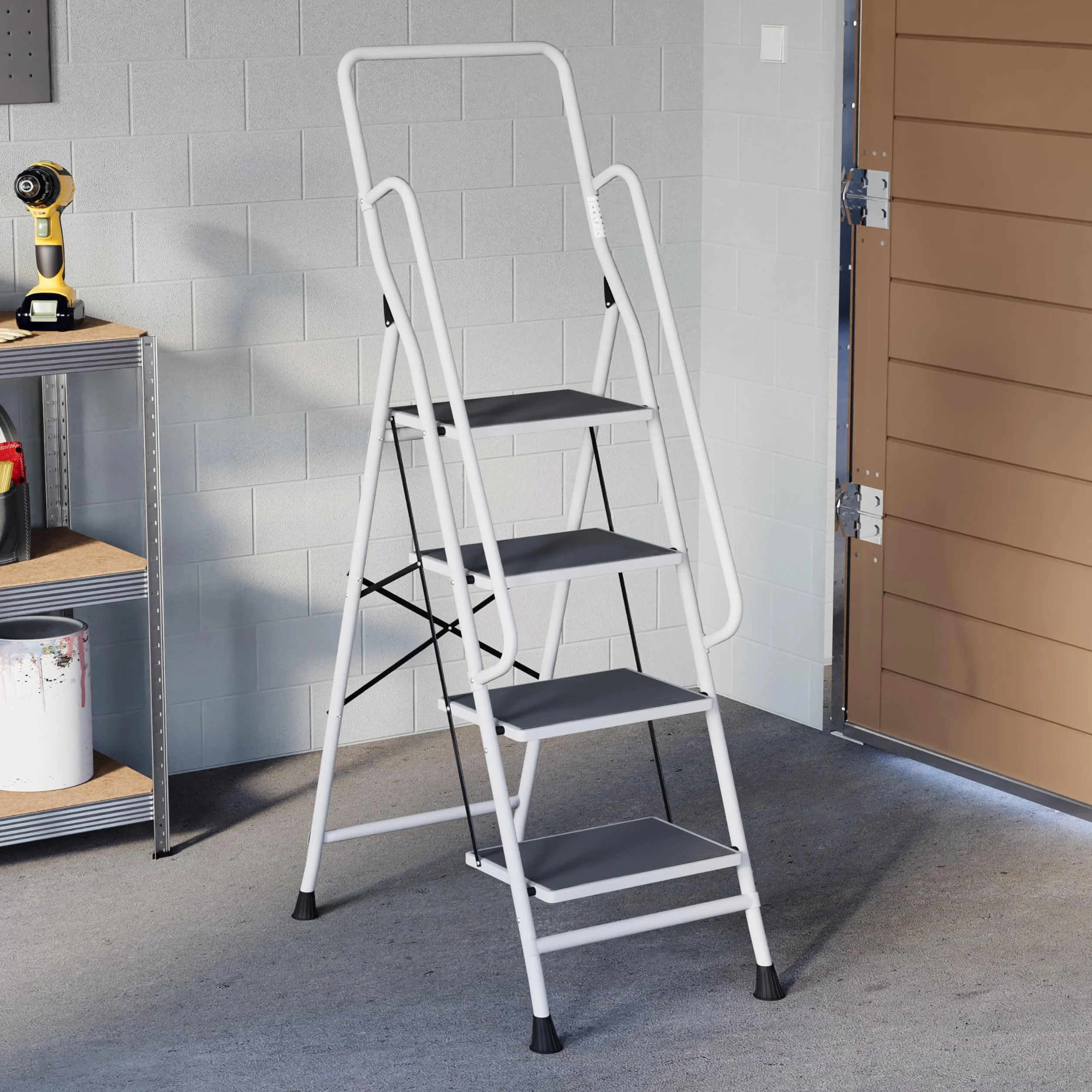 Home Vida 4 Escalera con pasamanos de Seguridad Plegable de Seguridad Antideslizante Mate Seguro Heavy Duty
