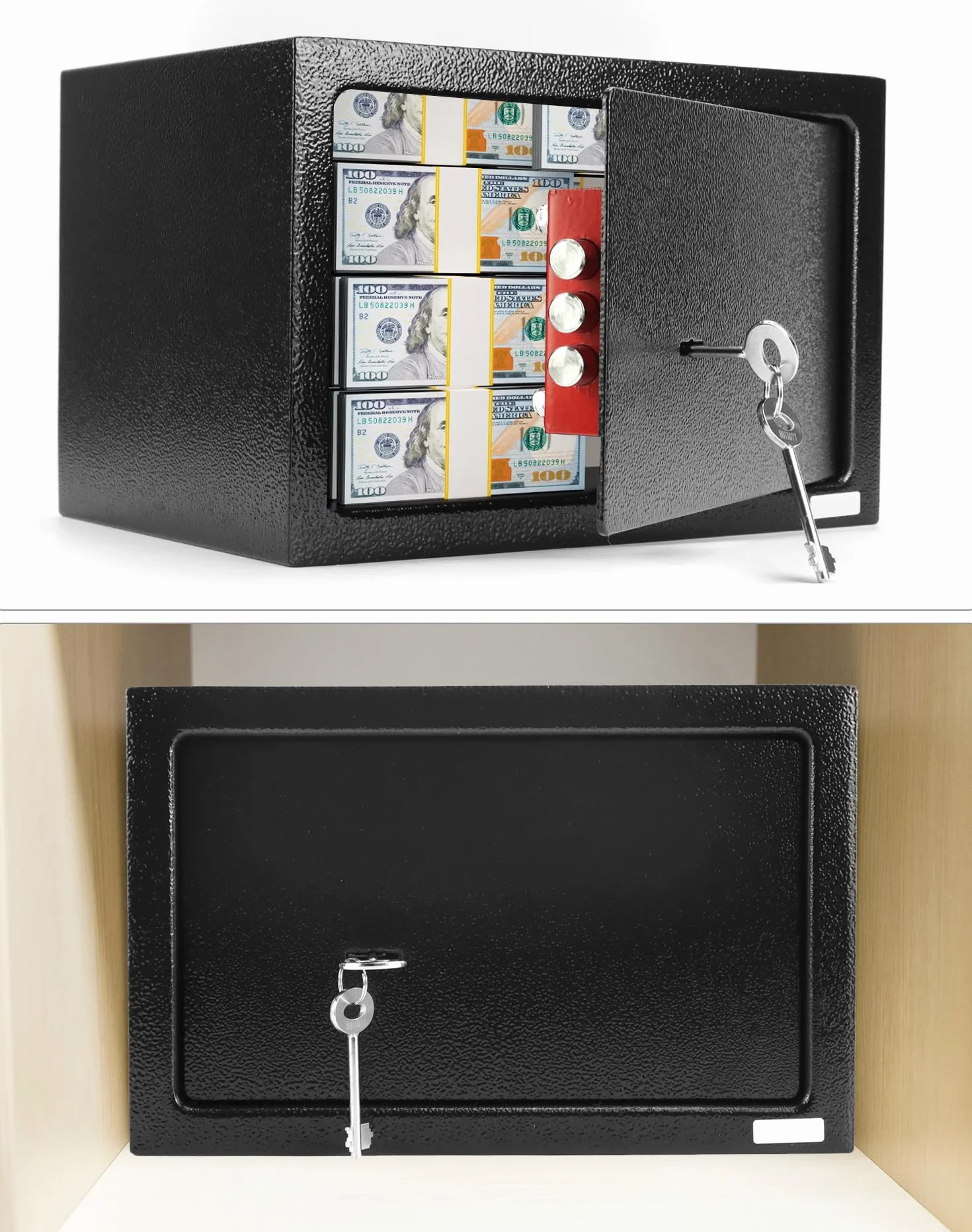 QWORK Caja Seguridad 31x20x20 cm Cerradura Triple Paletón Acero Robusta