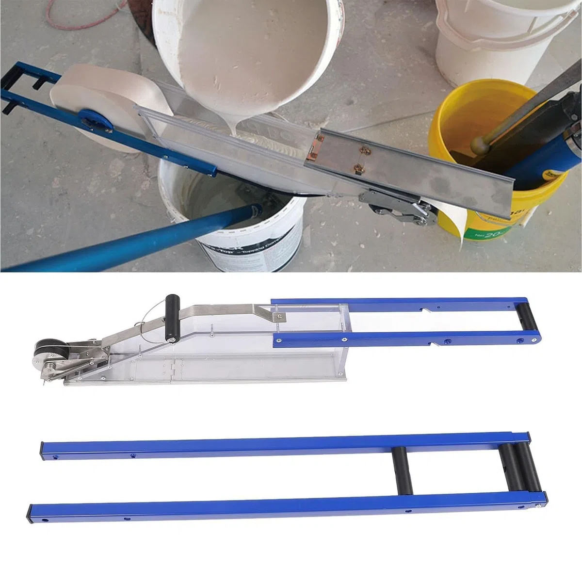 Herramienta de cinta para paneles de yeso, dispensador manual de barro con capacidad de 2,5 L y barra de extensión ajustable para acabado de costuras y parches
