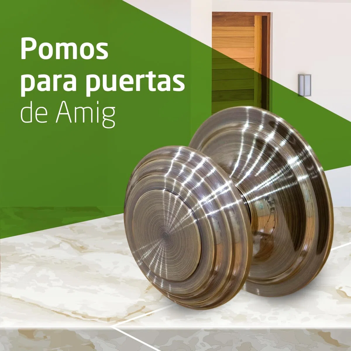Amig - Pomo de Puerta - Fabricado en Latón - Tirador: Ø76 mm - Cuero -Macizo - Resistente al Frotamiento, Óxido y Corrosión