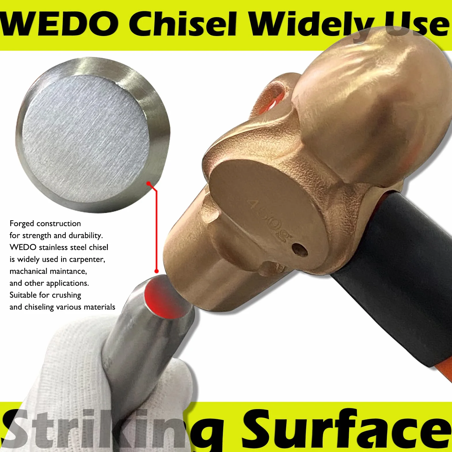 WEDO Cincel,Cortafríos de 24x250mm,Plano,Acero templado,acero inoxidable,anticorrosión, alta resistencia, superficie pulida, duradero, resistente al óxido,Cortafrío plano