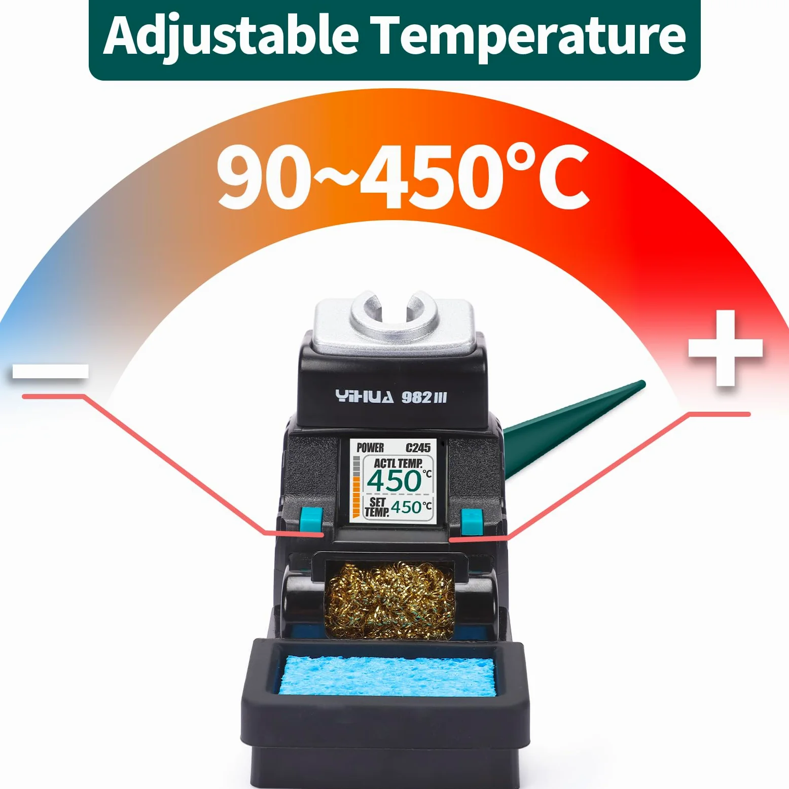 YIHUA 982-III Kit de estación de soldadura de precisión compatible C245 incluye 3 soldador estaño C245 alambre de soldadura sin plomo modo de reposo modo de espera automático pantalla a color completa