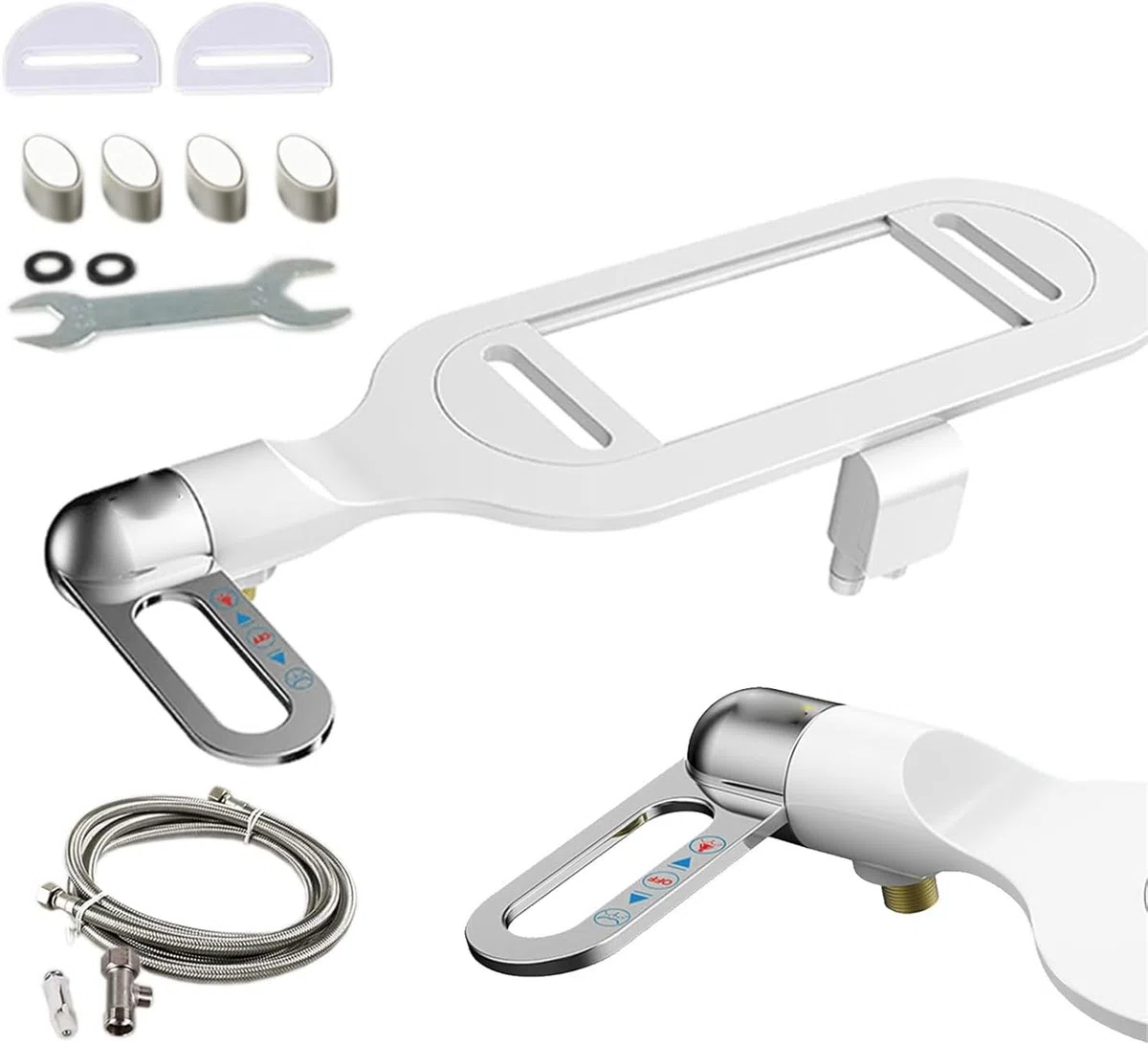 Phito - Asiento de inodoro para bidé, boquilla doble, bidé de agua ajustable, no eléctrico, spray de agua dulce, accesorio de bidé no eléctrico para inodoro, boquilla doble retráctil con presión de