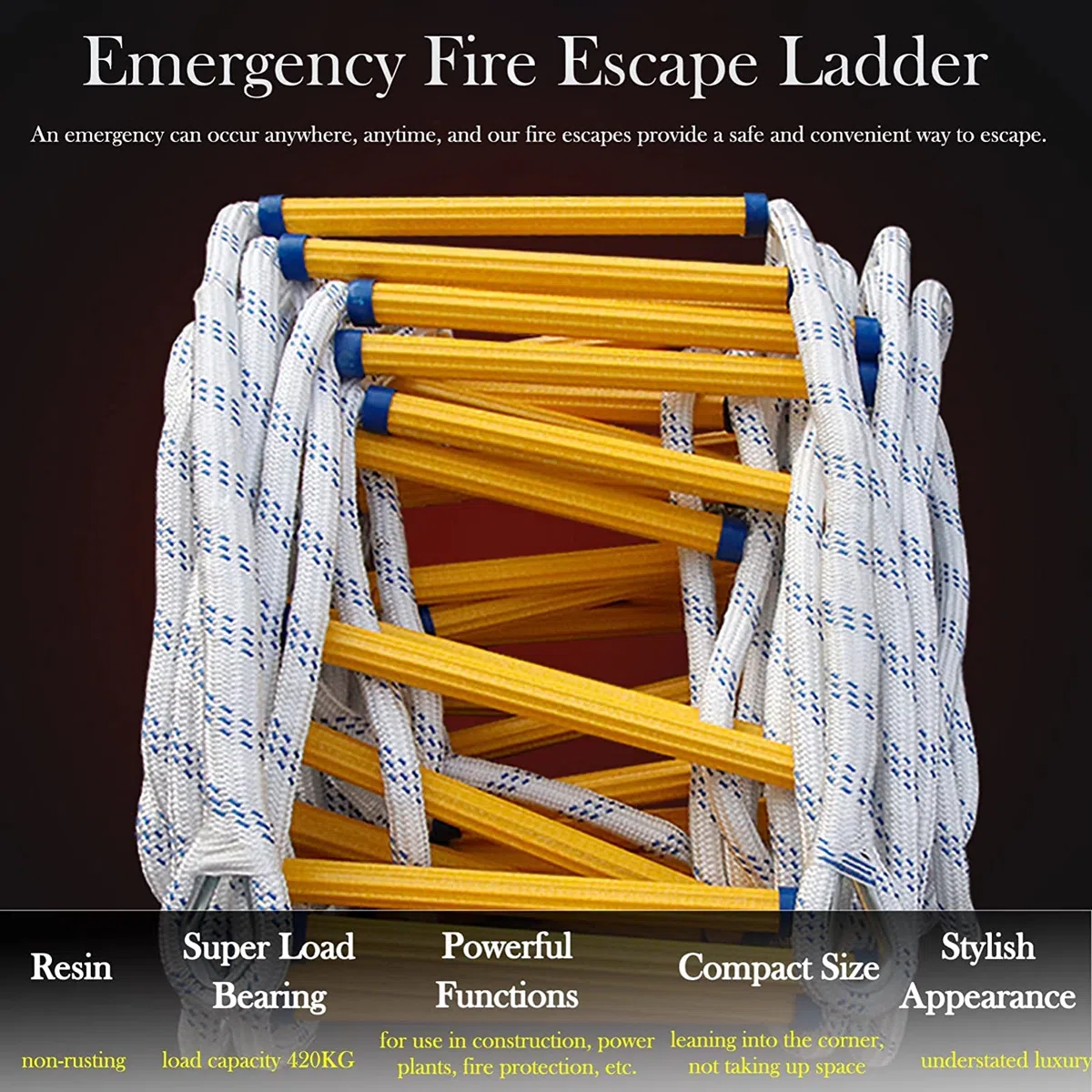Escalera de Cuerda de Emergencia Ignífuga 20M para Escape en Caso de Incendio