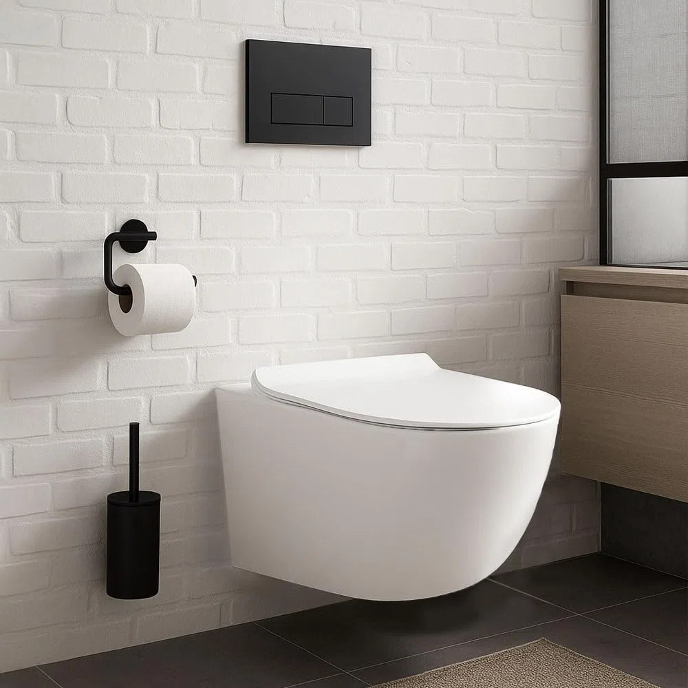 Inodoro suspendido - Cerámica - Sin bridas -Blanco - Soft-close - Tapa extra fina - Diseño elegante y moderno