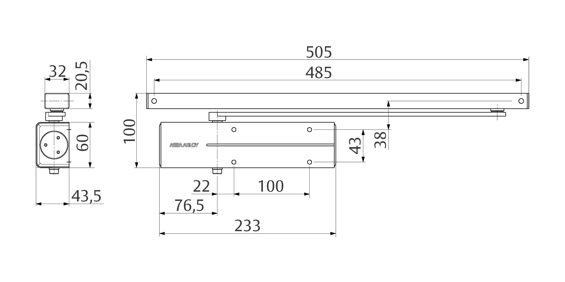 TESA DC135 DC135-----D9016 cierrapuertas, EN 3, brazo deslizante, para puertas cortafuegos, acabado Blanco RAL 9016, control de cierre regulable, control de cierre estable en interiores, uso interior