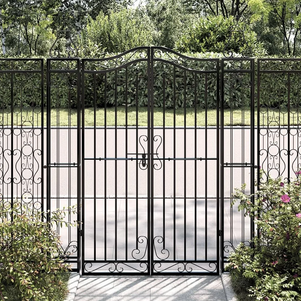 vidaXL Puerta de jardín de Hierro Forjado Negro 121x8x150 cm, Puerta de Hierro Forjado, Puerta de Valla, Puerta metálica, Puerta metálica jardín