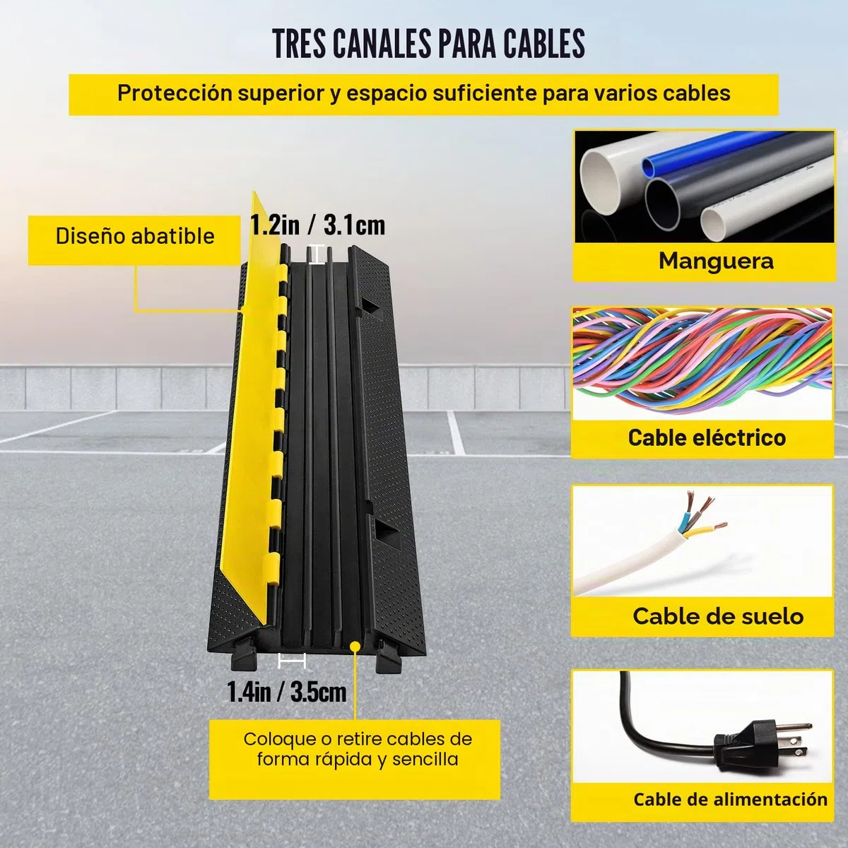 Happybuy 10T Cubierta Protectora de Cable de Suelo para Cable de 3 Canales 1020 * 290 * 56MM (10T)