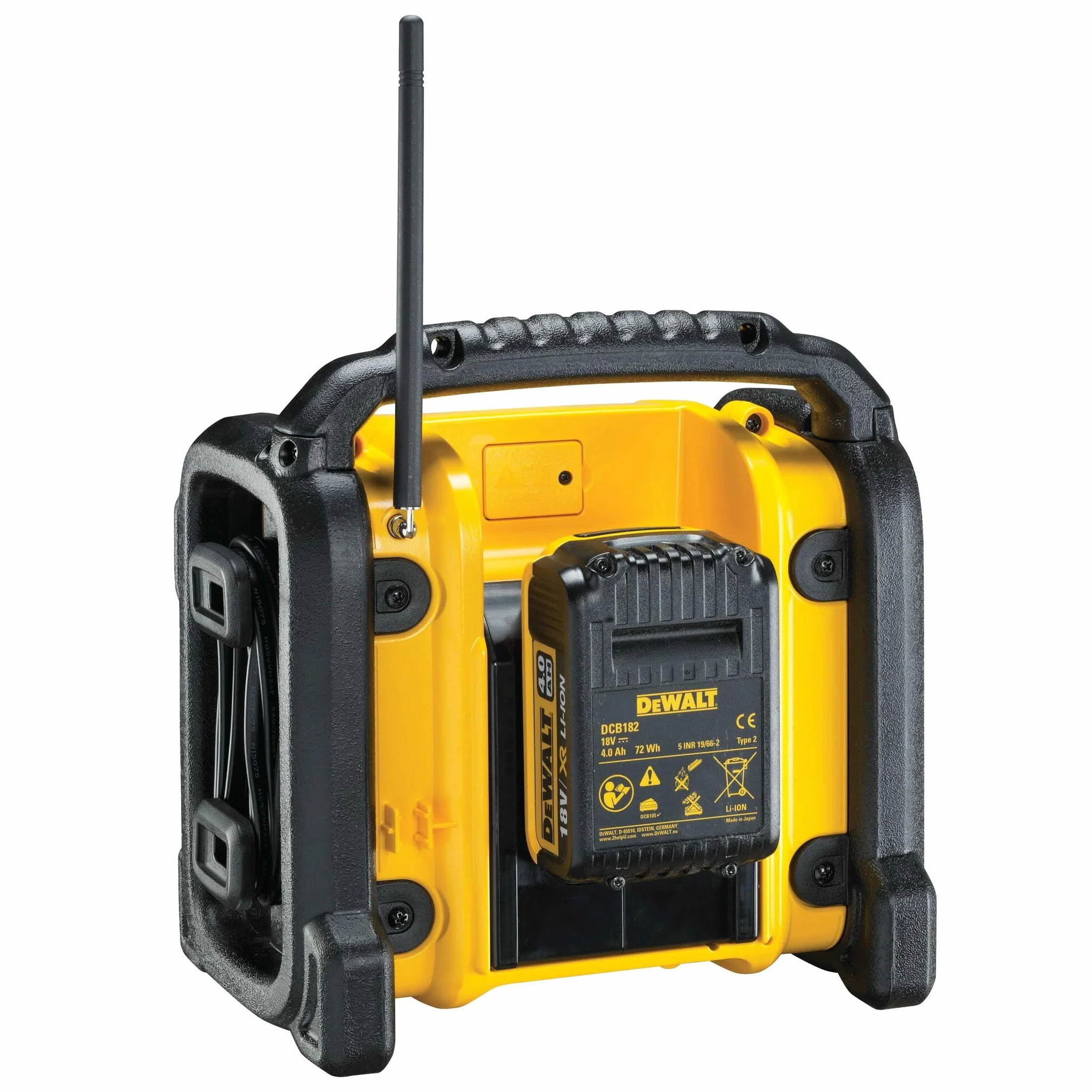 DEWALT DCR020-QW - Radio de trabajo compacta 10.8V - 14.4V - 18V, Puerto USB, Entrada Auxiliar, Sintonizador Digital, Frecuencia: FM/AM/DAB, Incluye Adaptador de Corriente, Se entrega sin batería