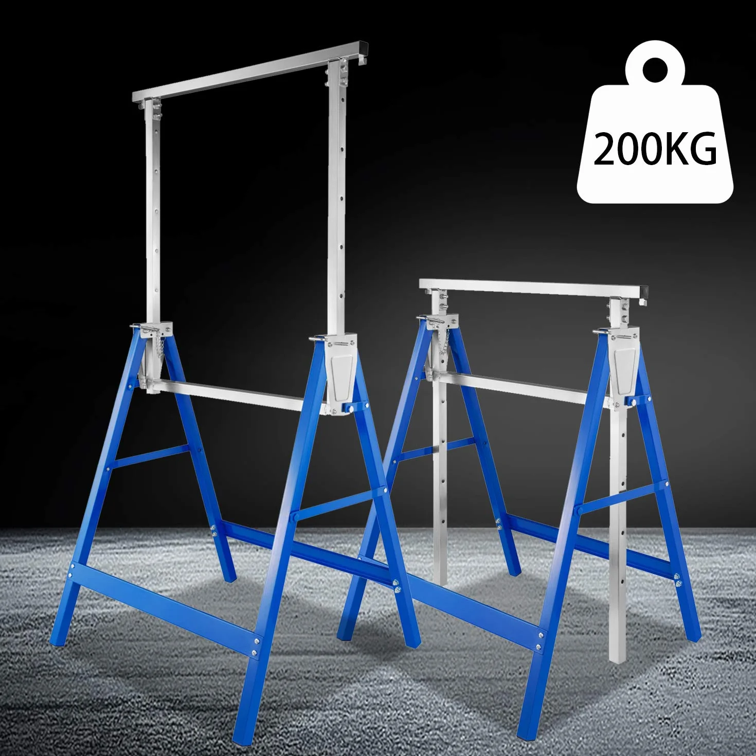 2 x Andamios de 200 kg de carga, caballete plegable de metal, altura de trabajo variable de 800 - 1300 mm, altura regulable,Blanco