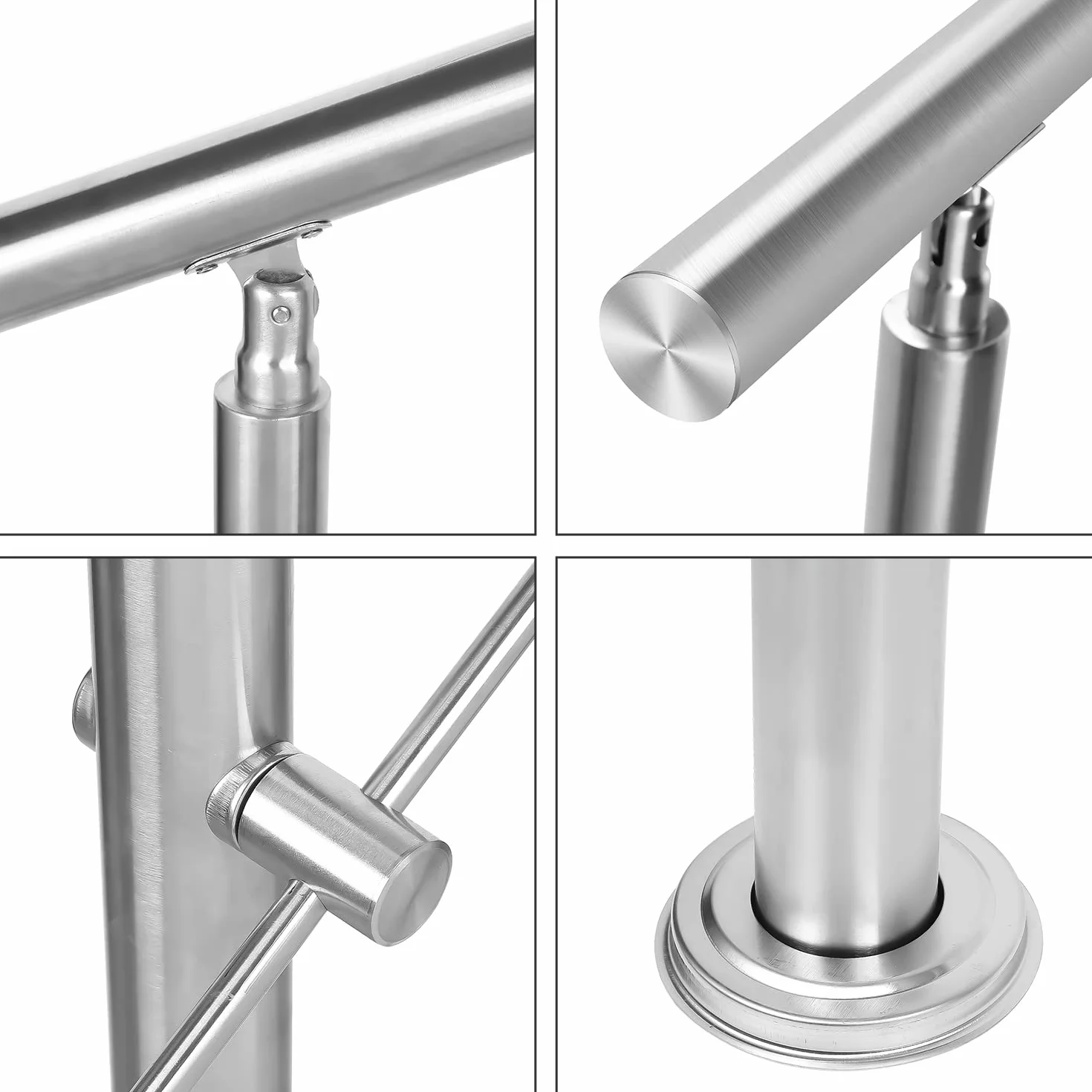 Ikodm Barandilla de acero inoxidable para escaleras, 100 cm, con 2 barras transversales y accesorios, para escalera interior, balcón, entrada de casa