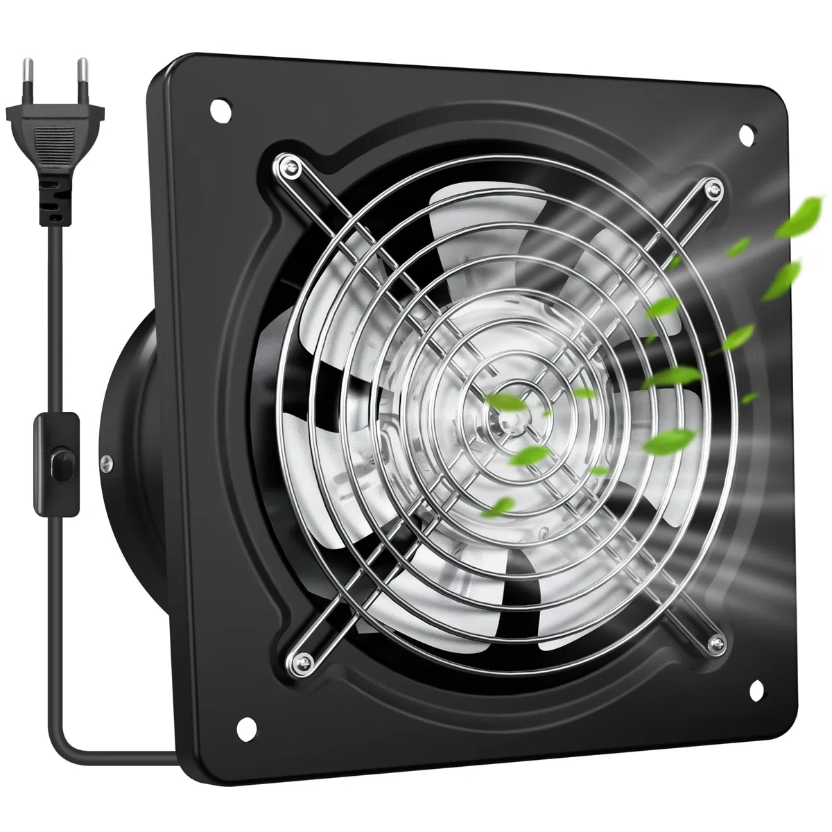 250mm Extractor Industrial de Alta Potencia 1680m³/h Silencioso con Válvula Antirretorno, Extractor de Aire para Baño, Cocina y Garaje, Negro
