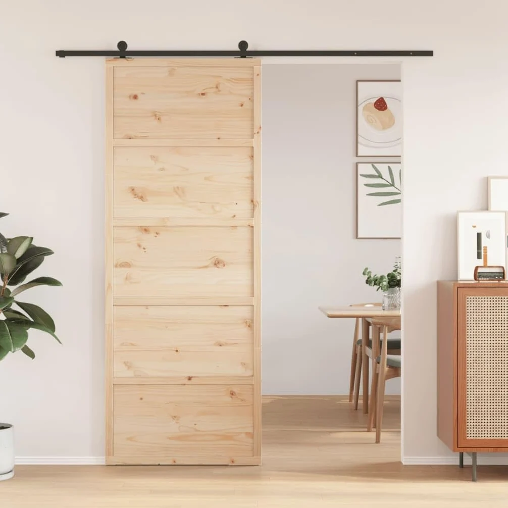 vidaXL Puerta de Granero Corredera en Madera Maciza de Pino 80x208 cm para Baño y Hogar