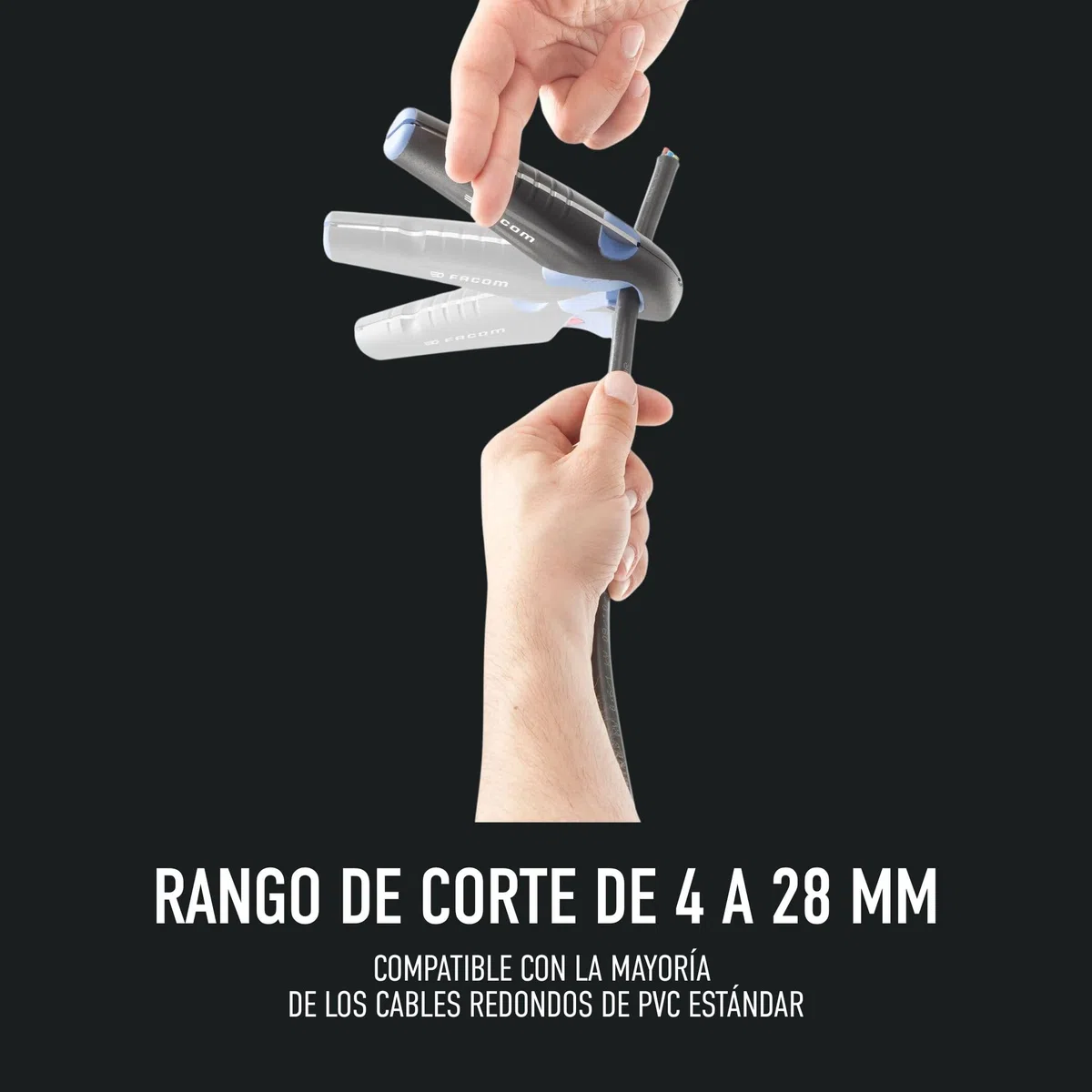 FACOM Herramienta para Desnudar Cables Multifunciones con Gatillo, Cutter de Seguridad, Cuerpo de Zamac, Hoja Auto-Pivotante, Enganche, 872271