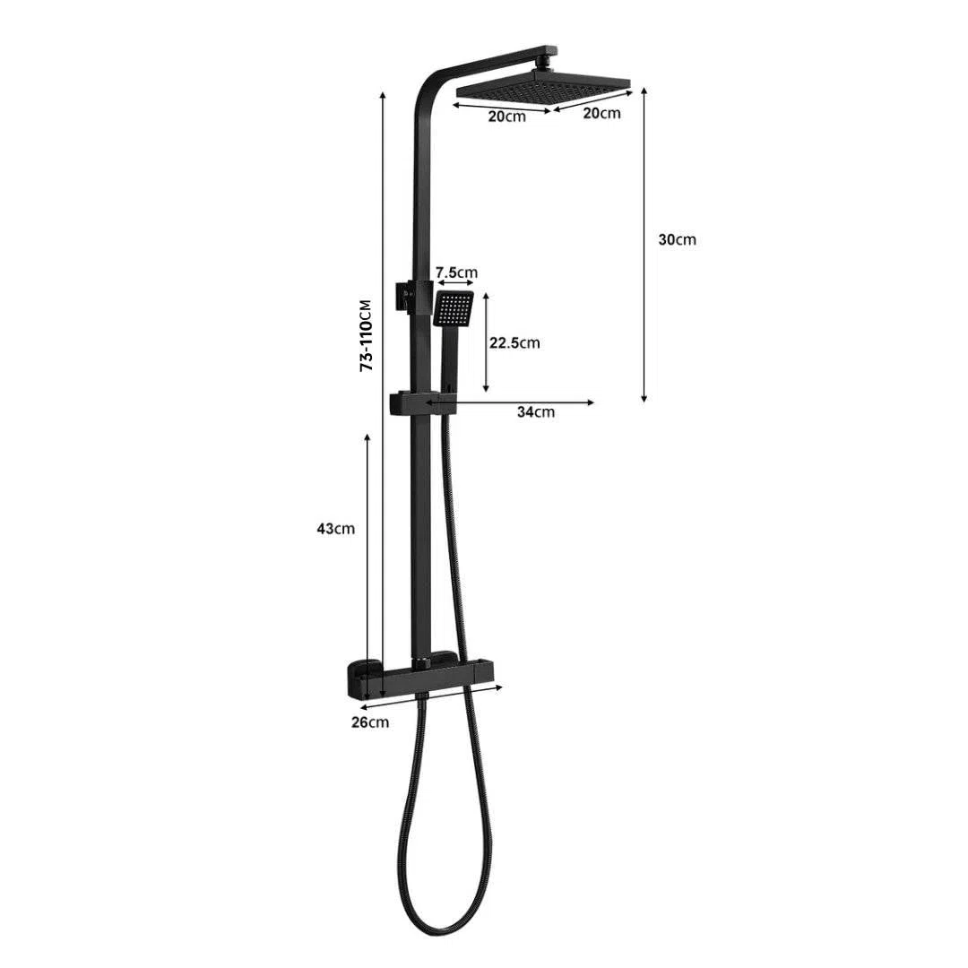 STANEW - Columna de Ducha Termostática, Conjunto de Ducha, Cuarto de Baño, Columna de Ducha, Termostato con Mezclador Ajustable en Altura, Sistema de Ducha (Negro)