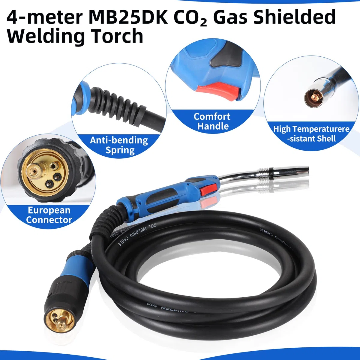 SWAWIS Conjunto de Antorcha MIG/MAG MB 25KD con 4M de Manguera para Gas de Protección para Equipo de Soldadura con Gas de Protección CO², Incluye 8 Piezas de Repuesto
