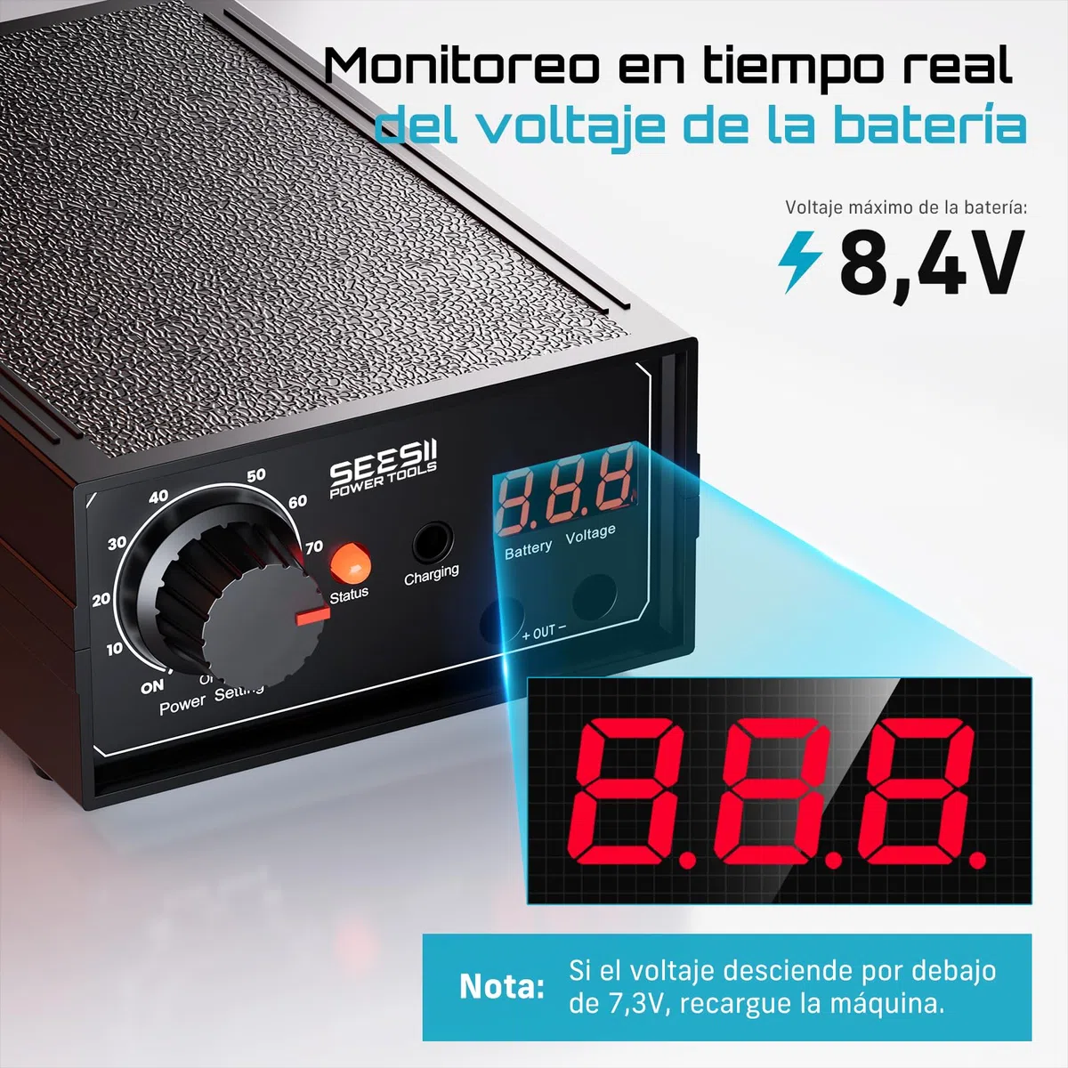 SEESII Soldador por Puntos de Doble Impulso para Baterías: Soldador Inalámbrico 9600mAh con Indicación de Voltaje en Tiempo Real, Niveles Ajustables, para Reparación y Montaje de Paquetes de Baterías