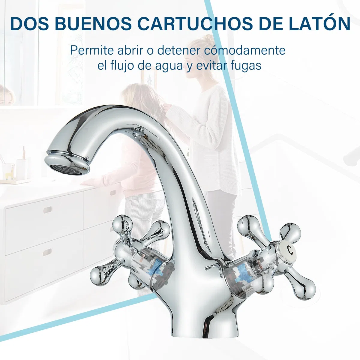 Grifo Mezclador con dos Mandos en Cruz para Lavabo Estilo Victoriano Tradicional Grifo de Lavabo vintage Cromado