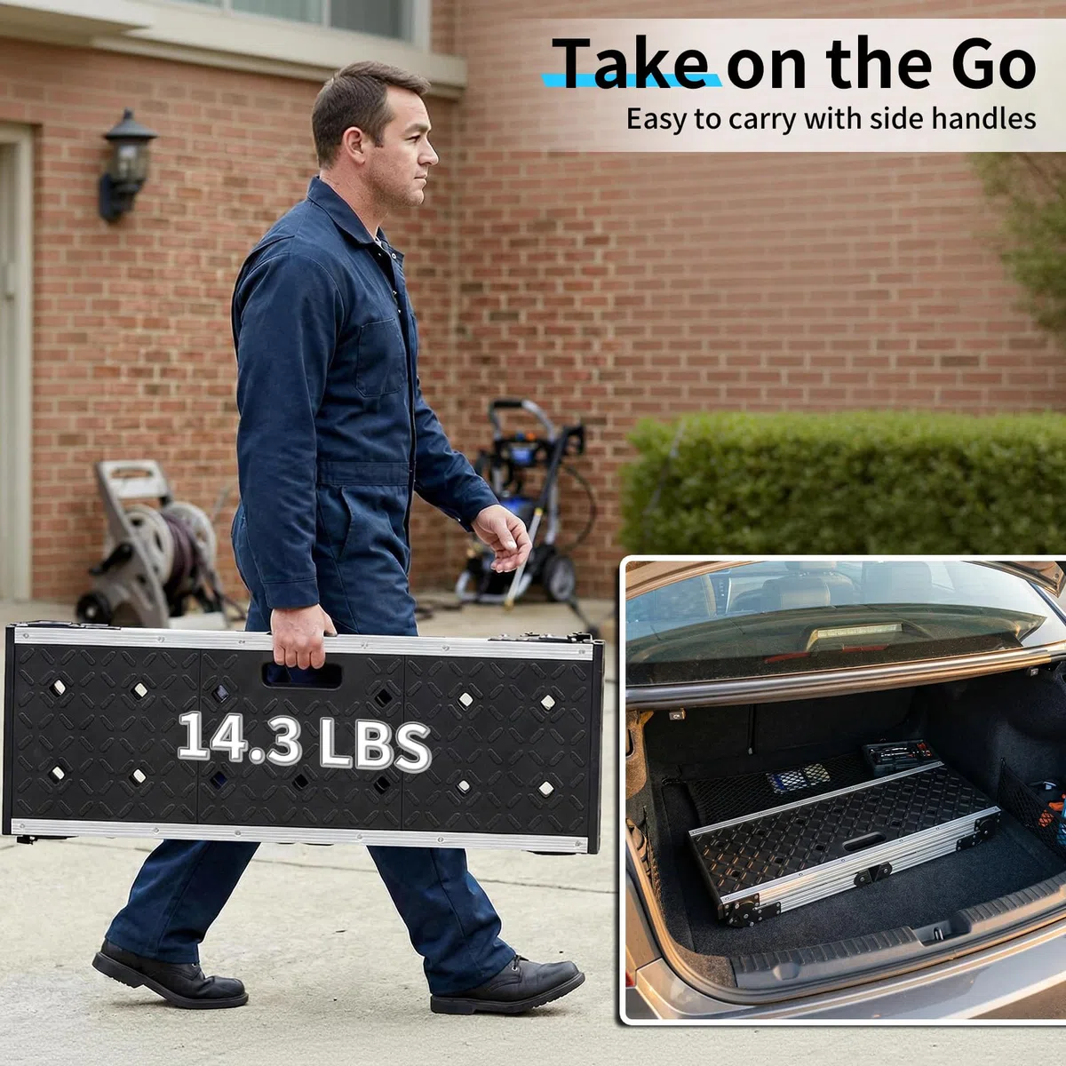 Johgee Plataforma de trabajo plegable, plataforma de trabajo de aluminio plegable con pies antideslizantes, taburete plegable con cierres de seguridad para limpieza de coches, trabajos de pintura