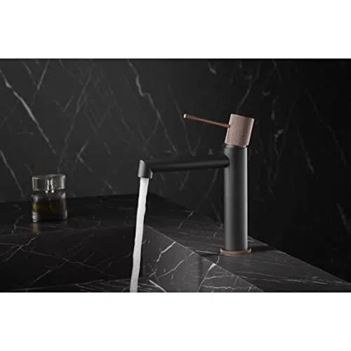 IMEX - Grifo de lavabo monomando de baño - SERIE LINE Gris Mate y Champagne - BDD038-1GC