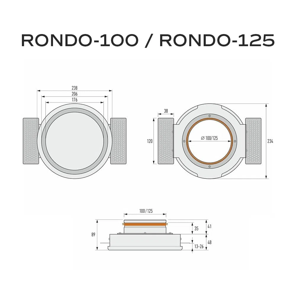 RONDO-100 - Válvula de Aire sin Marco, Rejilla Ventilacion Redonda 100 mm, Difusor de Aire Acondicionado Gorra