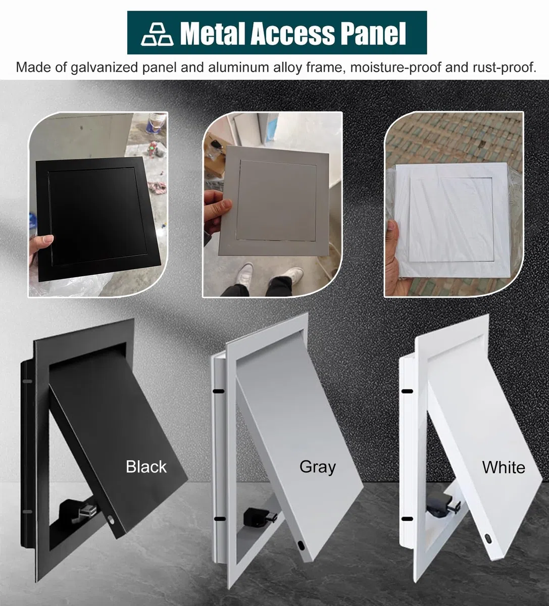 Trampilla Pladur Panel de Puerta de Acceso Galvanizado y de Aluminio, Tapa de Trampilla de Acceso Empotrada para Pared/Techo, Puertas de Revisión Interiores y Exteriores(White,10x20in(25x50cm))
