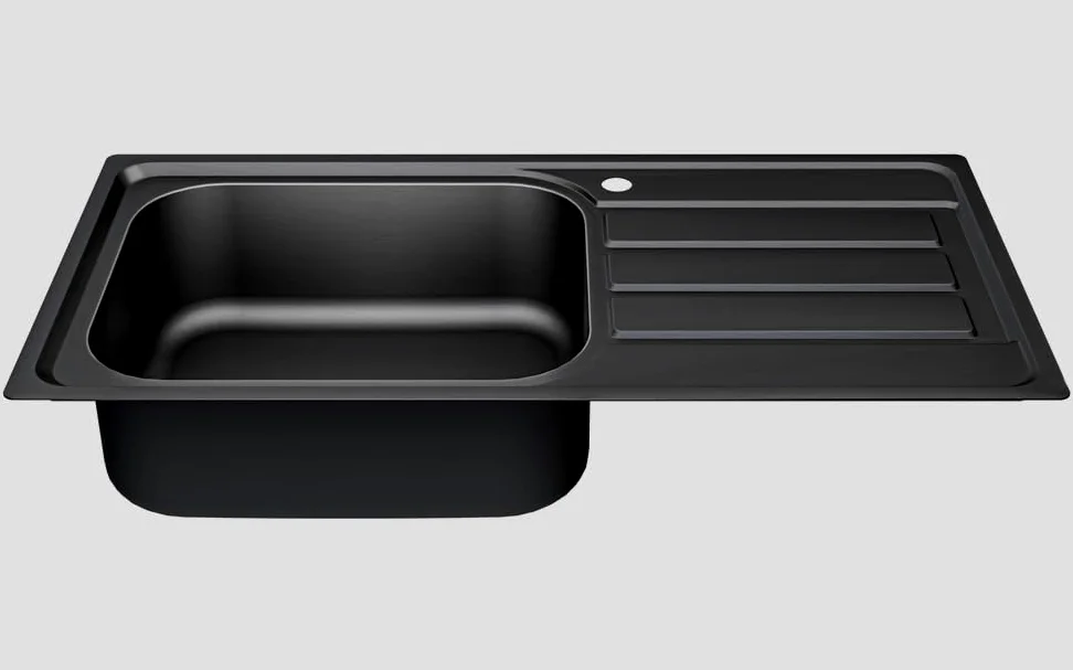 Fregadero de cocina 100 x 50 B, acero inoxidable 304, grosor del material: 0,8 mm, XXL, 50 x 40 cm, fregadero, empotrable, rectangular, 1 cuenco (escurridor derecha negro)