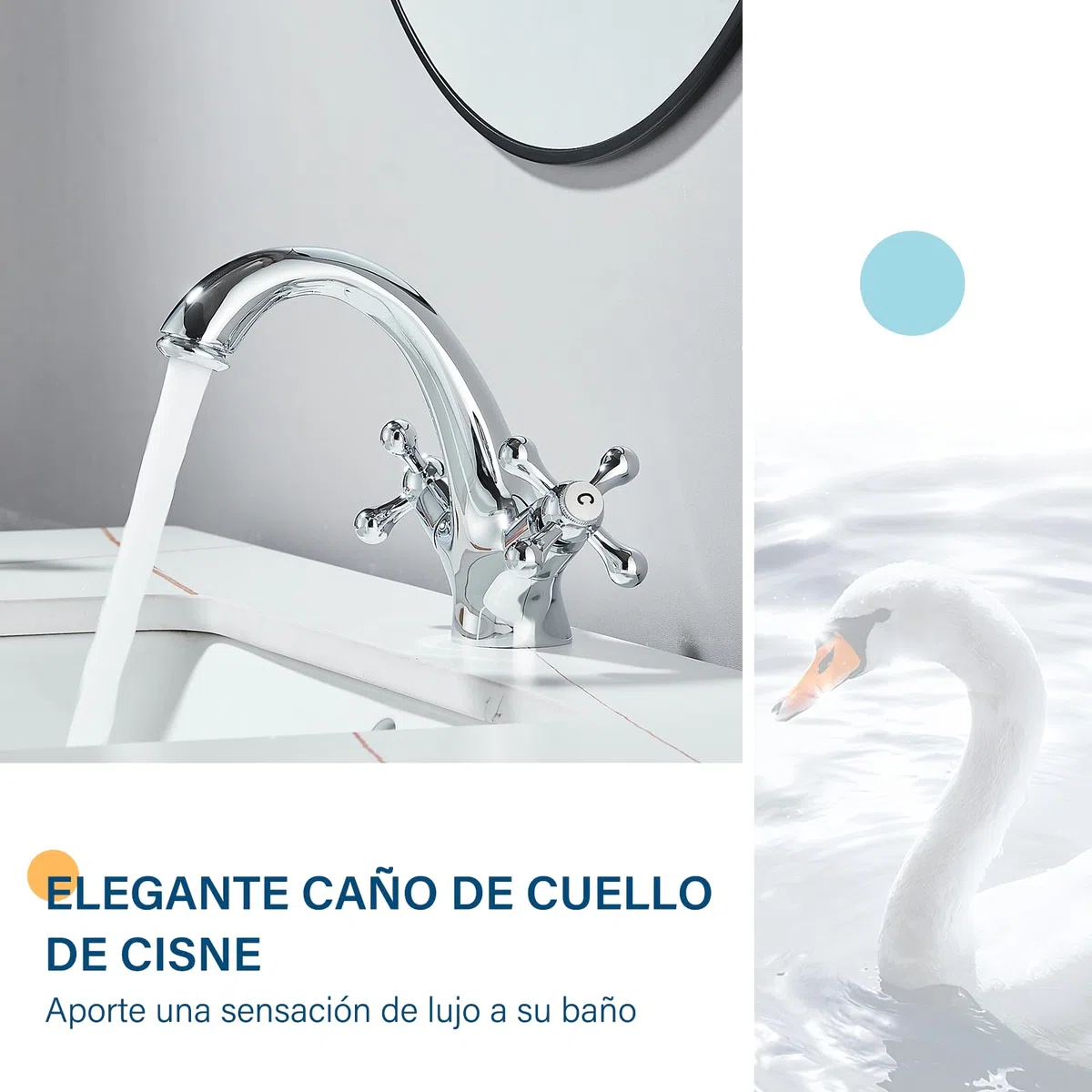 Grifo Mezclador con dos Mandos en Cruz para Lavabo Estilo Victoriano Tradicional Grifo de Lavabo vintage Cromado