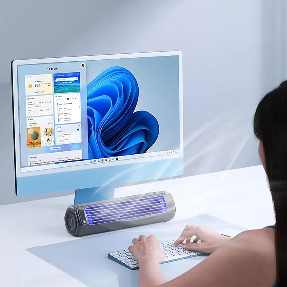 Libiyi Cooling Ace, Outfany Cooling Ace, ventilador de refrigeración de aire acondicionado portátil con 3 velocidades y pantalla táctil LED, escritorio para dormitorio/oficina/cocina/baño (beis)