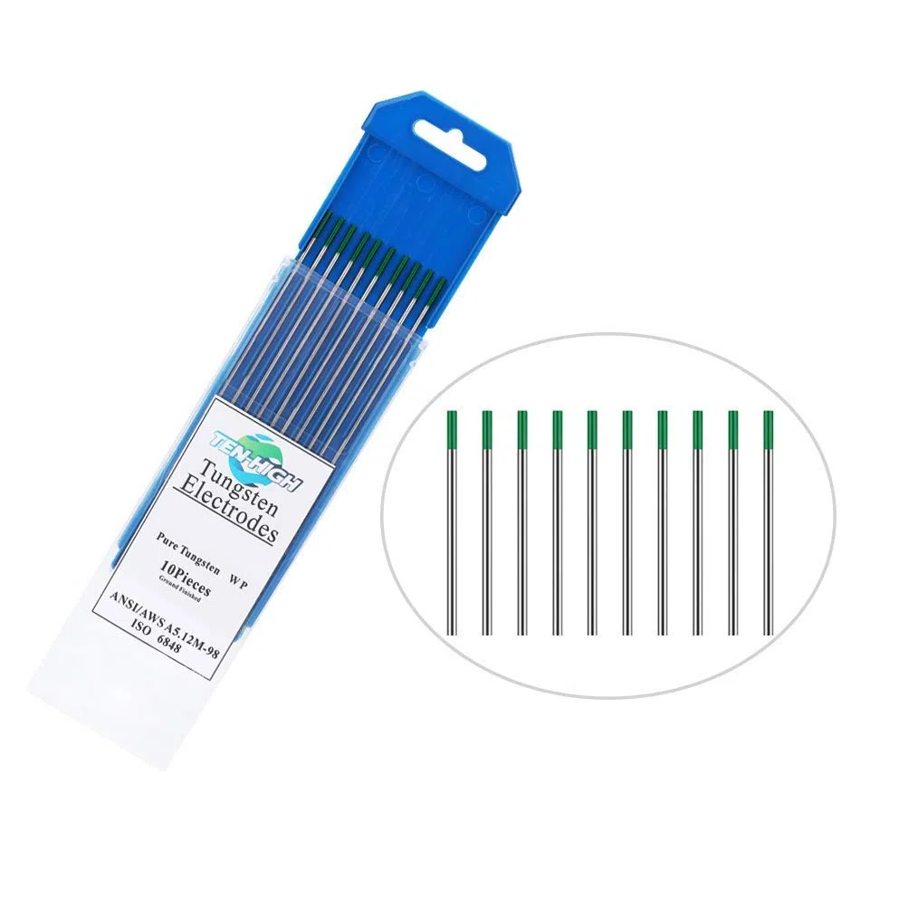 TEN-HIGH tig Electrodos de tungsteno Electrodos de soldadura, Tungsteno puro verde, Para soldadura AC, 2.4 mm x 150 mm