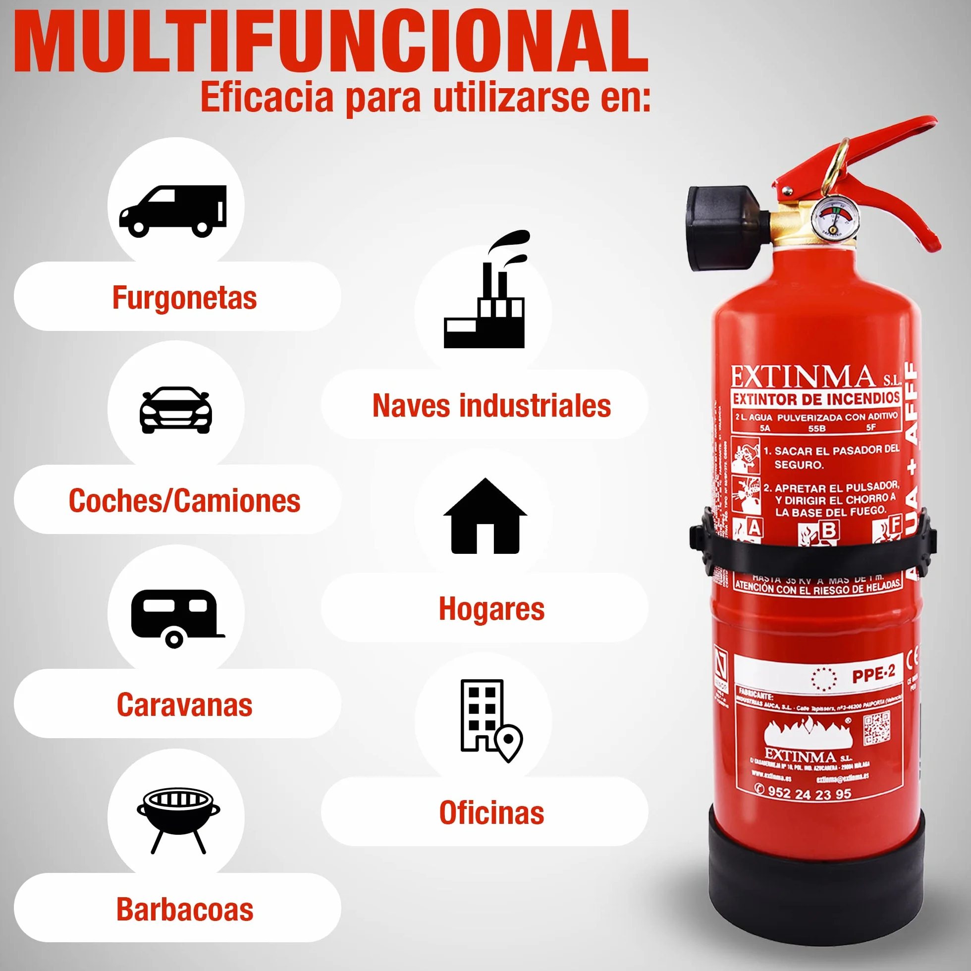 Extintor Espuma ABF 2L Homologado CE AENOR Portátil Compacto Seguridad