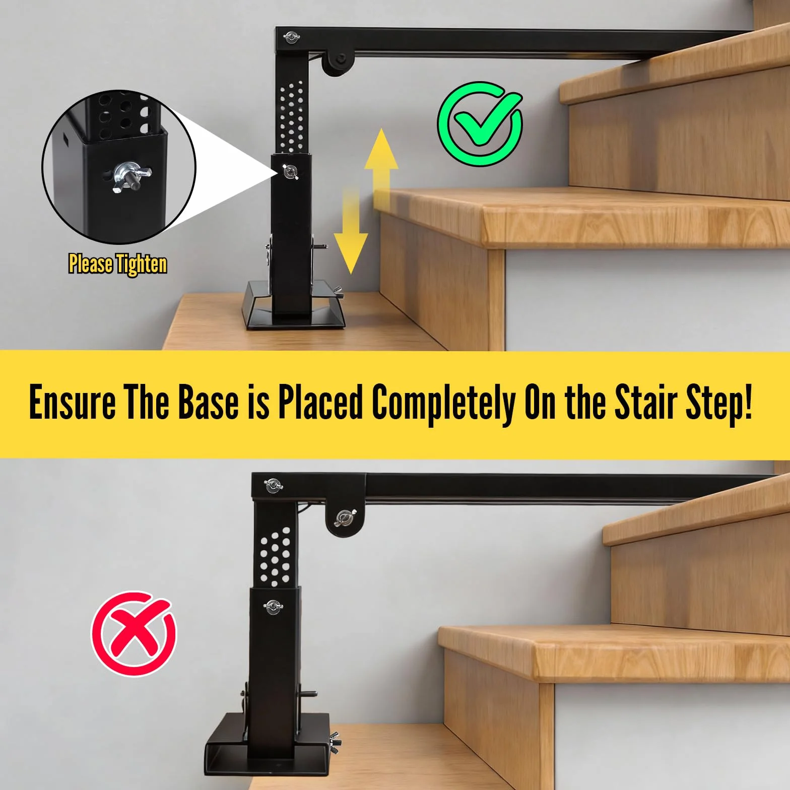 SWAWIS Plegable Extensor de Escalera de Acero Altura Ajustable 23,5-39cm, Nivelador de Escalera con Alfombrilla Antideslizante, Capacidad de Peso 150 kg, Dimensiones de Plataforma 54x13cm