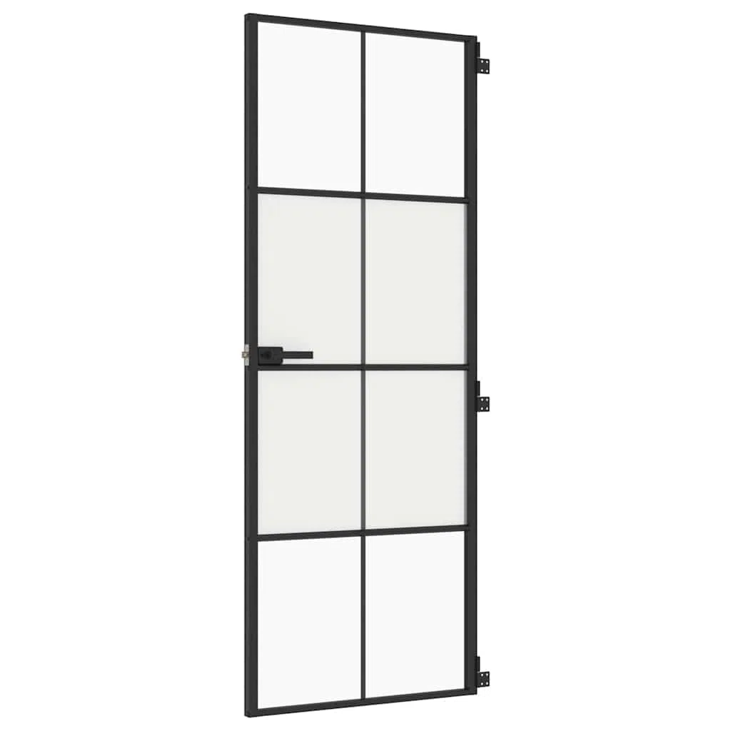 Puerta interior delgada negra vidrio y aluminio 76x201,5 cm, 4x2 rejillas