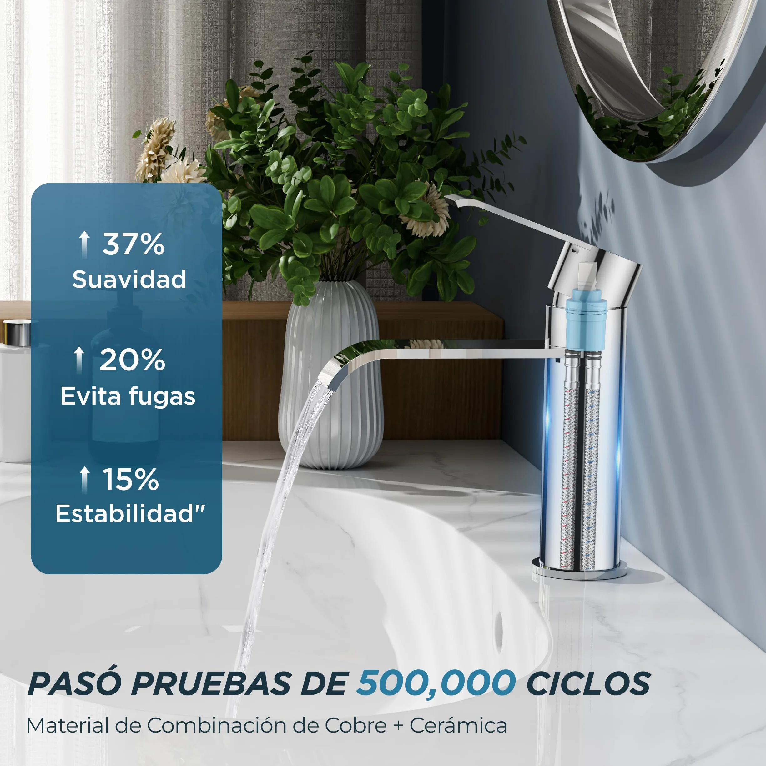 FORIOUS Grifo Lavabo Alto Con Desagüe, Grifo Baño Monomando De Acero Inoxidable para Lavabos de Baño,Diseño Cascada Con Altura De Caño 98MM，Cromo
