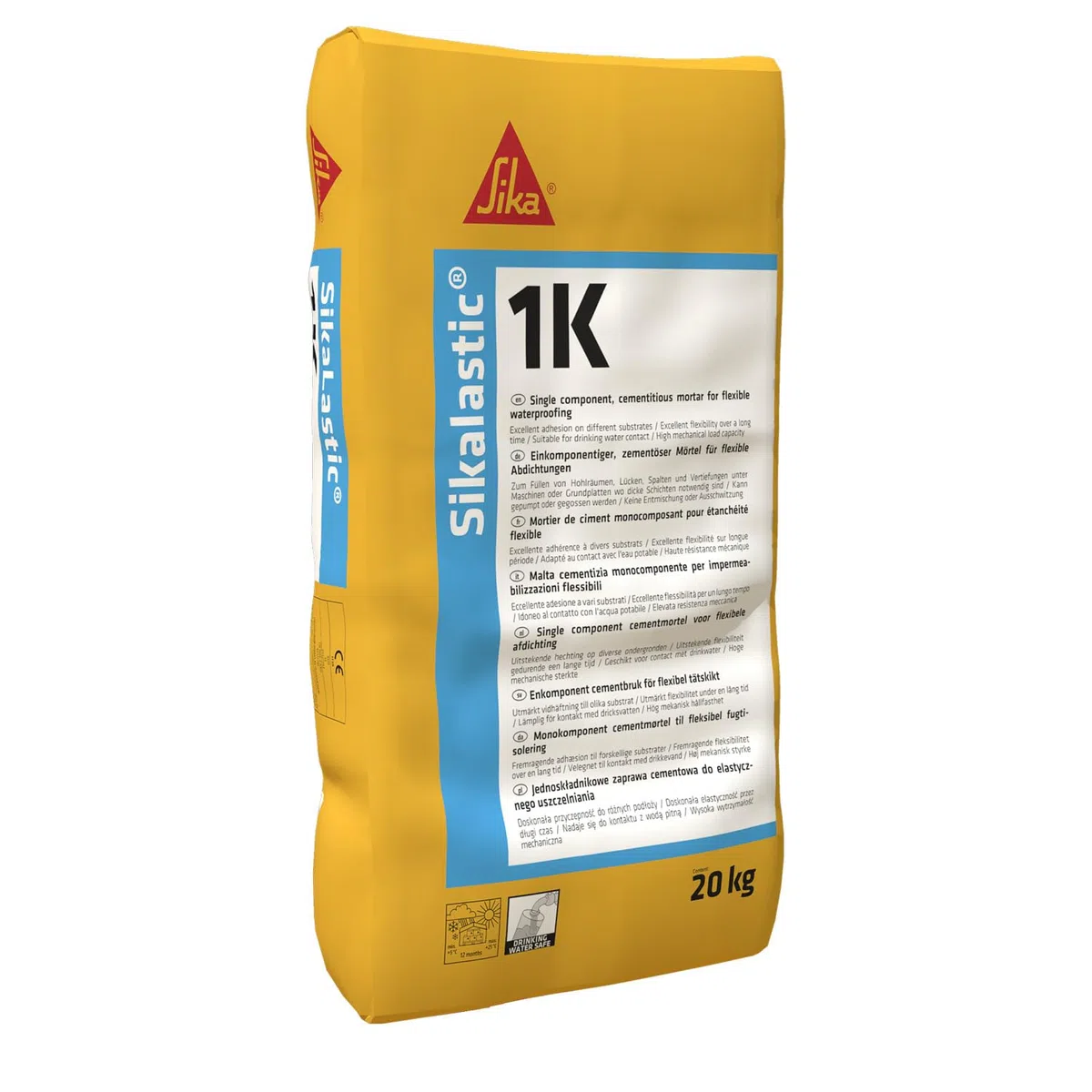 SIKA - Mortero reforzado - Sikalastic 1K blanco - Impermeabilización y protección del hormigón - Baños, duchas y piscinas - Puentea fisuras - 20 kg