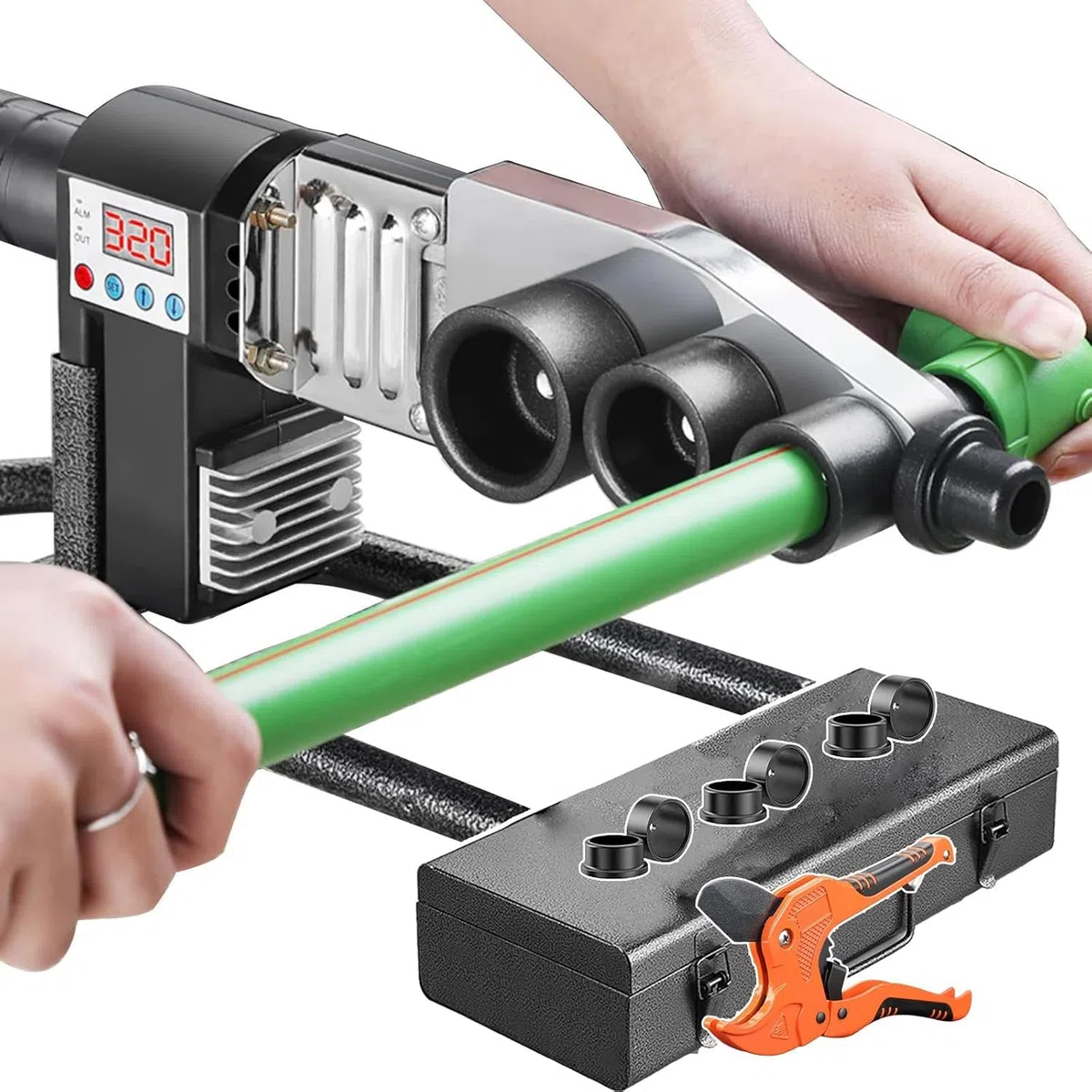 Máquina de Soldadura por fusión de tuberías, máquina de Soldadura por fusión de Tubos de plástico, con/Tijeras + Kit de Caja, para soldar (20-32 mm/20-63 mm) tuberías Ppr/PE/PP,32#