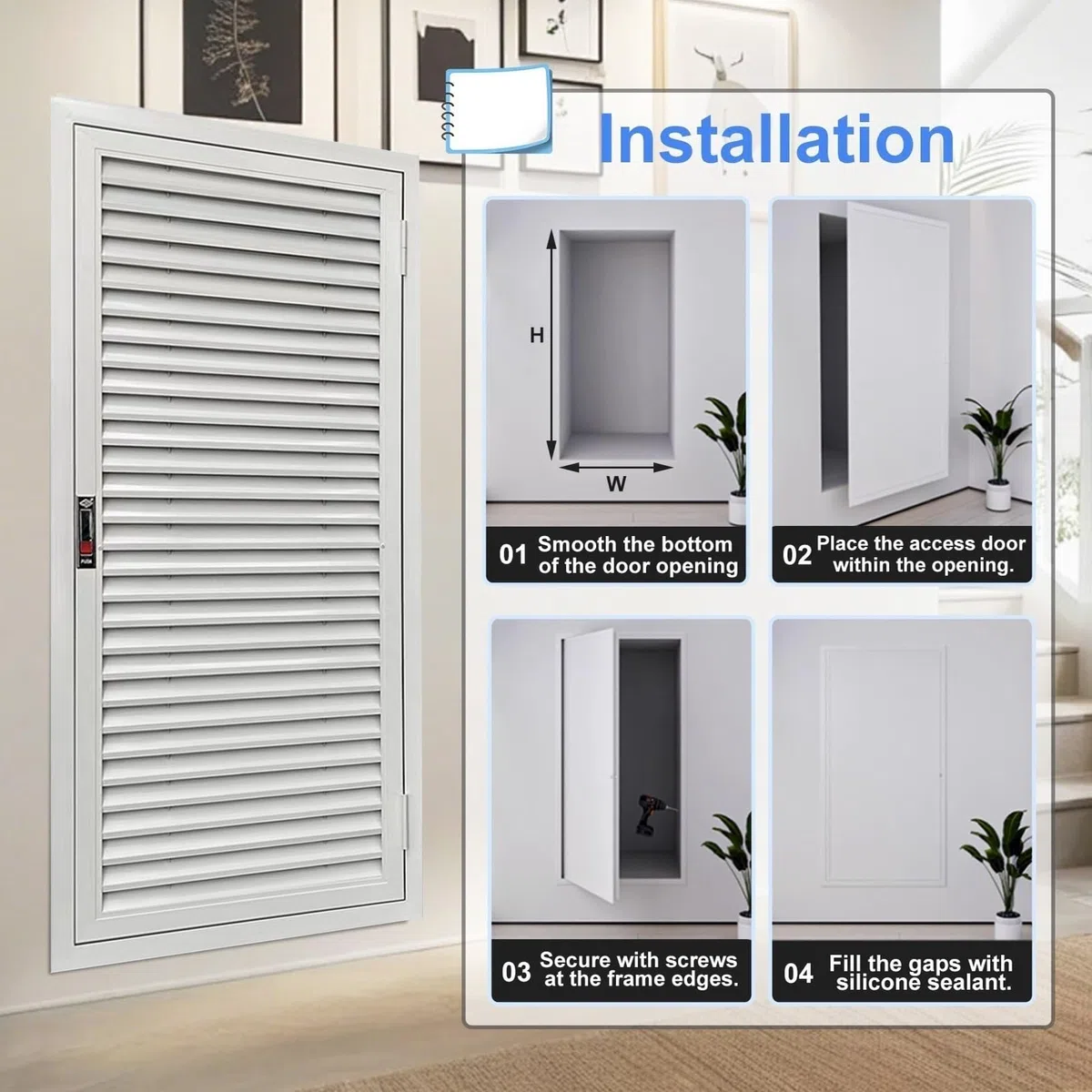 Panel de acceso, puertas de fácil acceso que se pueden pintar, trampilla inspección aluminio puerta acceso barbacoa de pared de cocina de montaje empotrado, puerta revisión blanca(30x20in/76x51cm)