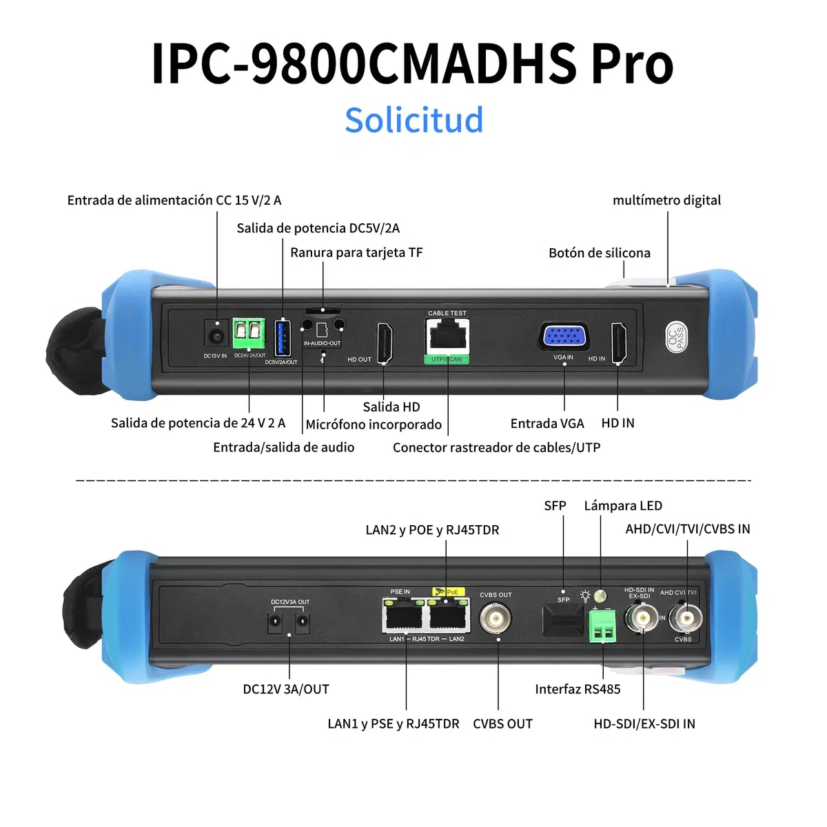 Henkion Tester Probador de CCTV IPC-9800CMADHS Pro, Pantalla Táctil IPS de 7 Pulgadas, Prueba IPC 8K y CCTV 4K 8MP HD-TVI CVI AHD SDI, Multímetro, RJ45, Probador de Cables PoE HDMI VGA WiFi RS485