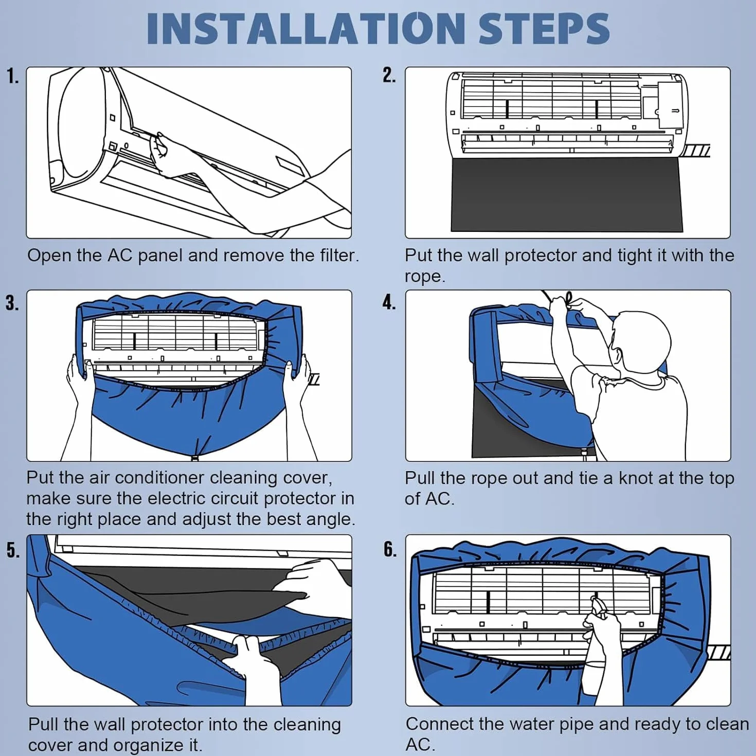 Kit de Limpieza de Aire Acondicionado - Paquete de Mantenimiento de Aire Acondicionado de Pared con Práctica Funda para Limpieza de Aire Acondicionado Split - Versátil y Duradera (Azul)
