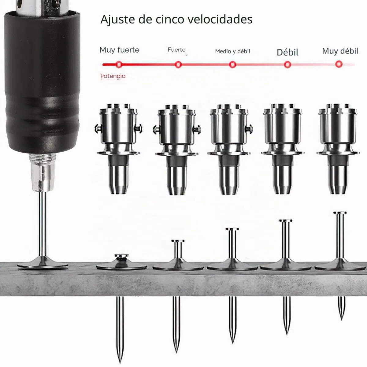 Herramienta de pistola de uñas, de acero, pistola de clavos de acero, pistola de remache, pistola neumática para acero y hormigón, silenciador, 5 velocidades, herramienta de fijación de pared para