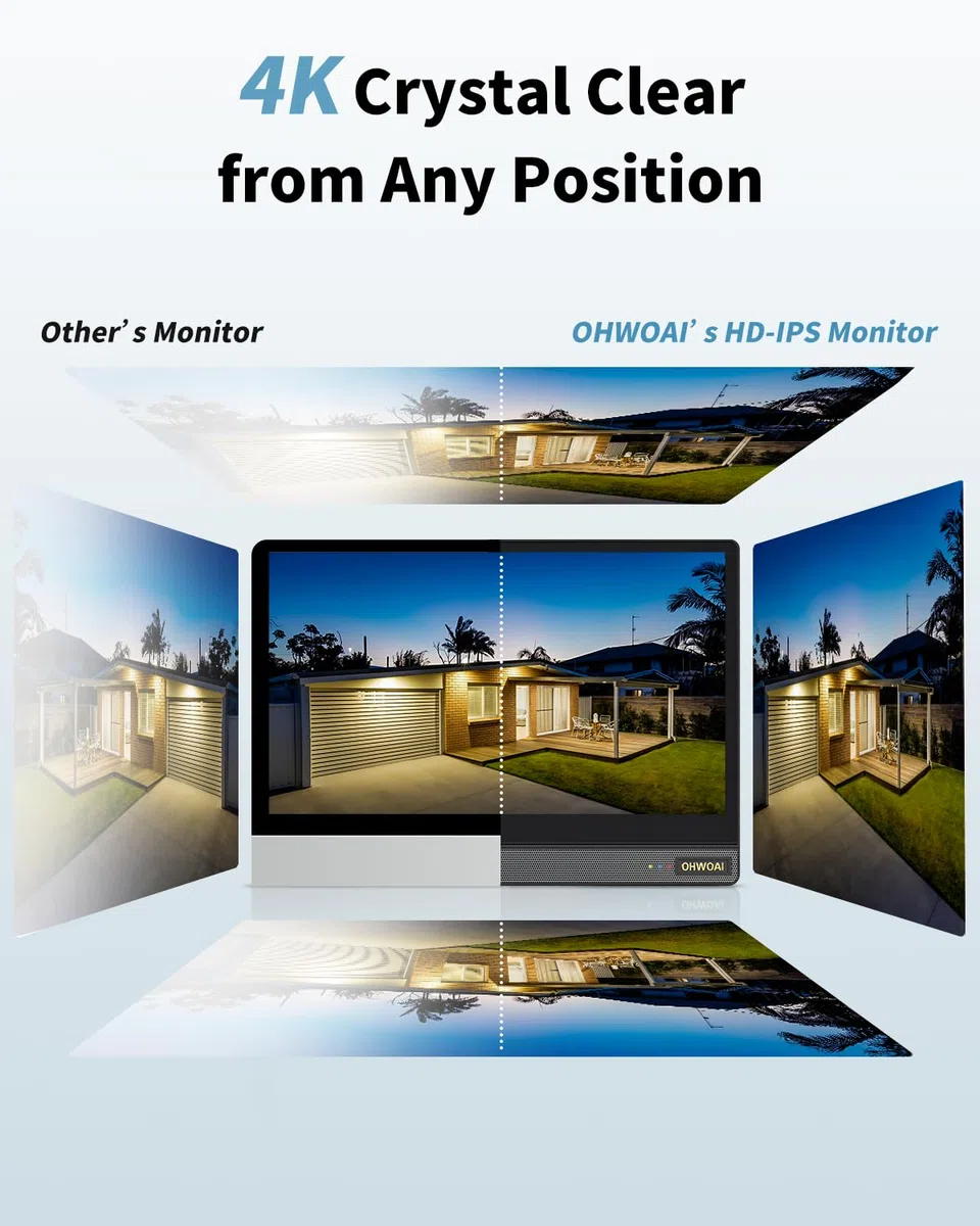 Monitor 4K Ultra HD y todo en uno: sistema de cámara de seguridad para exteriores con cable, cámaras POE para seguridad del hogar, sistemas de videovigilancia NVR con detección de movimiento