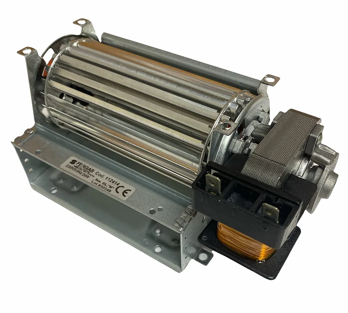 ERICAMBI, Ventilador tangencial para estufas de pellets TGA 60/1-120/15 Emmevi - Fergas 112414, diámetro del ventilador 60 mm, tamaño de la boquilla: 124 x 40 mm, longitud total 185 mm