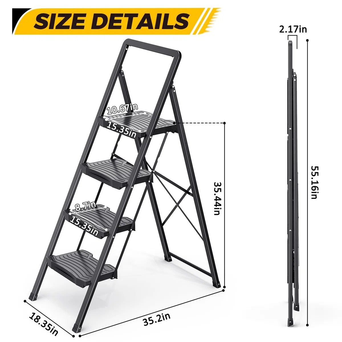 KINGRACK Escalera de 4 peldaños Resistente y Resistente, Escalera portátil para el hogar, Cocina, Taburete Plegable de Acero con Pedales Anchos Antideslizantes, pasamanos, diseño de Bloqueo Seguro