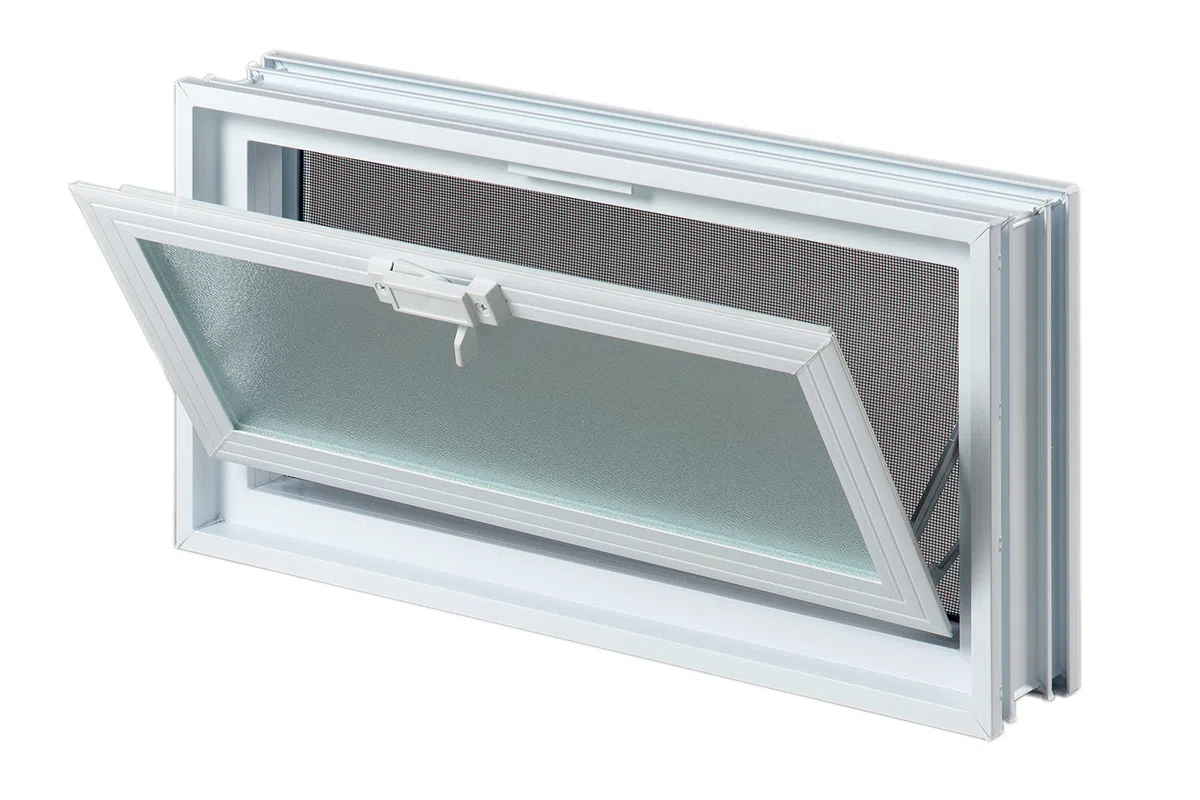 Ventana de ventilación para insertar en una pared de bloques de vidrio o mampostería | Dimensiones 48,4X24X8 cm | Unidad de venta 1 ventana