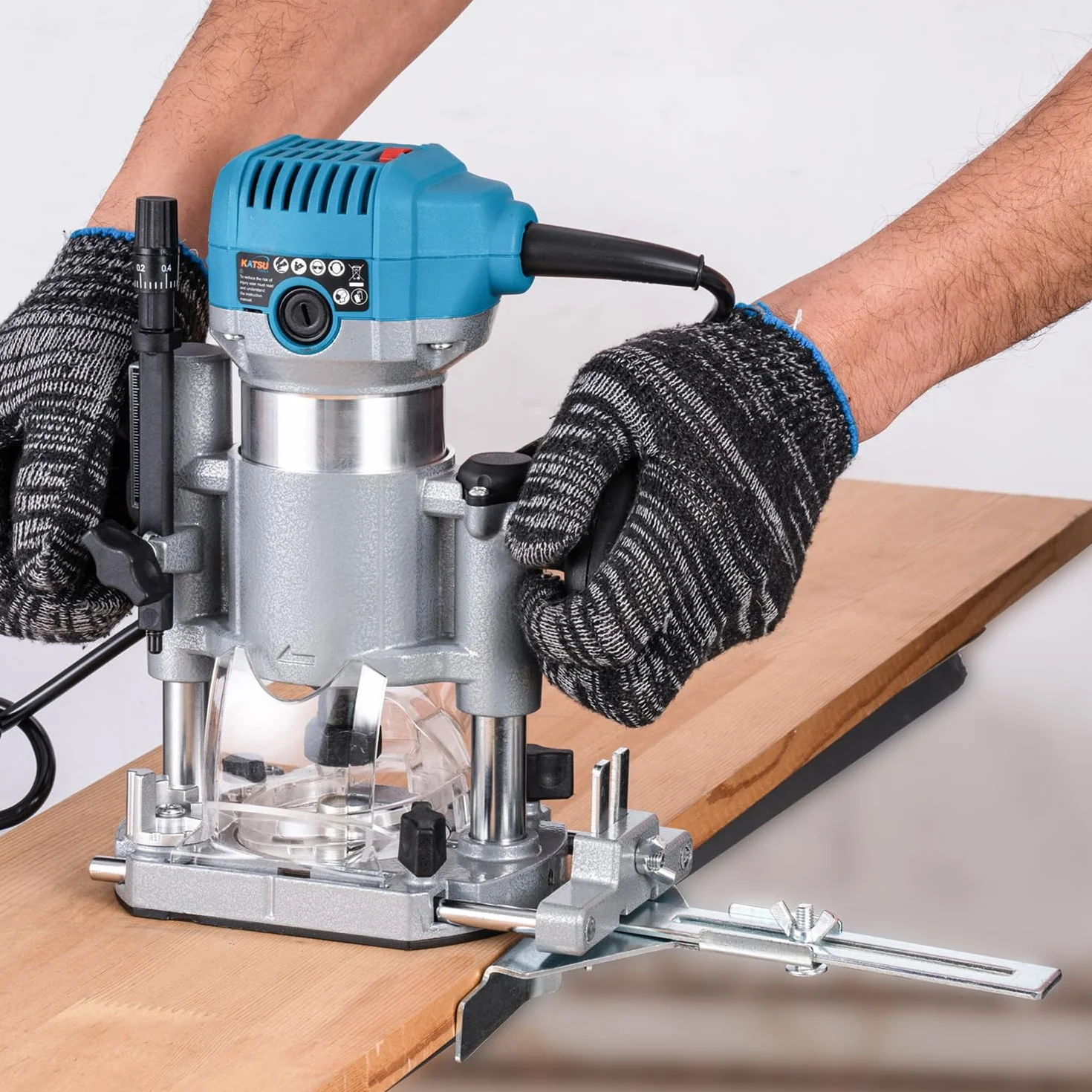 KATSU Tools Fresadora/trimmer eléctrica 710 W madera – arranque suave, base de inmersión, cuerpo aluminio, 3 portabrocas (1/4", 6 mm, 8 mm) bricolaje