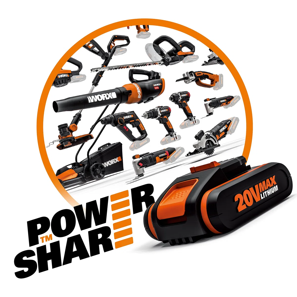 WORX Atornillador de Impacto 20V | PowerShare | WX291.9 - Sin batería, ni cargador | Control variable de velocidad, reversible, caja de engranajes metálica, luz LED
