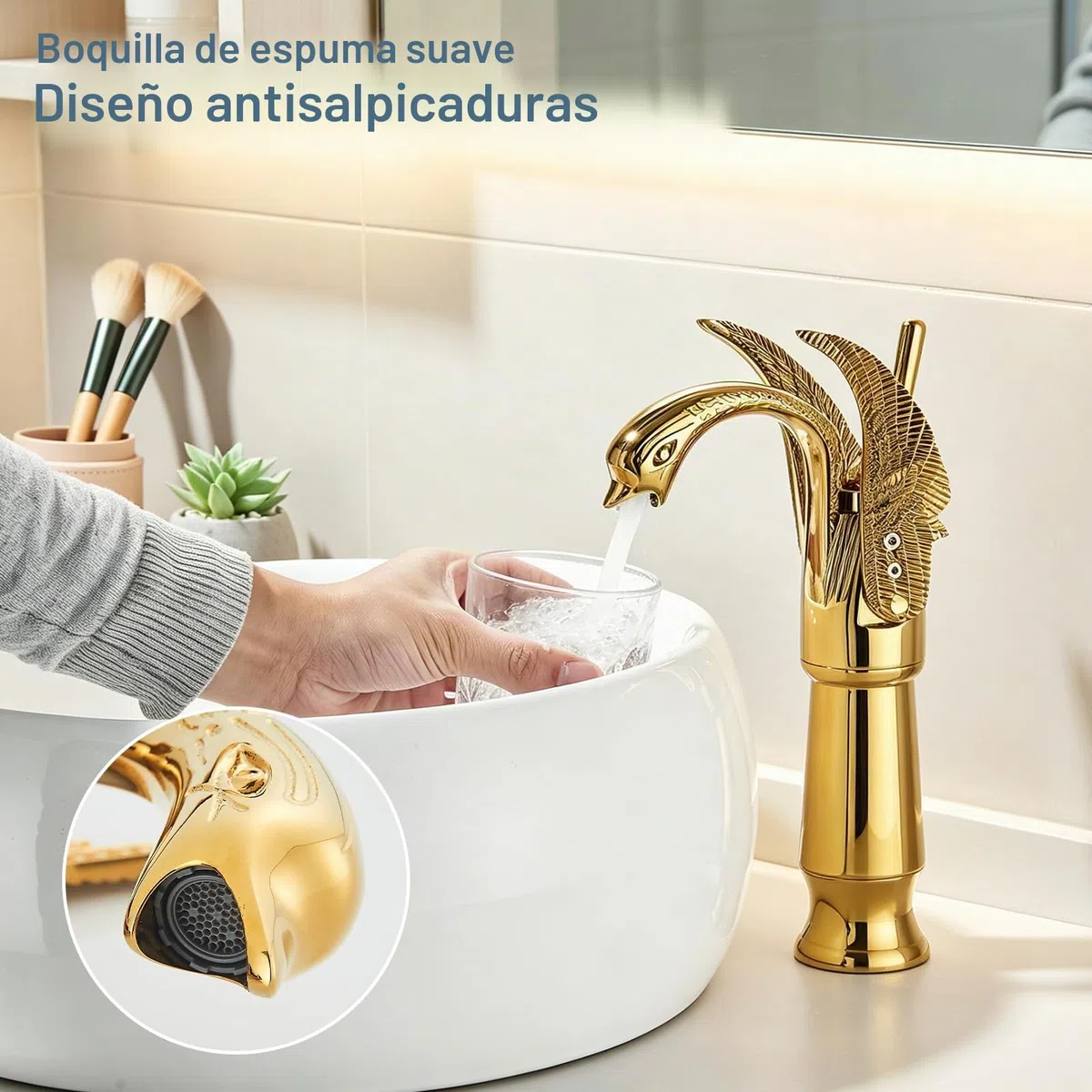 Grifo baño oro latón sólido grifo montado cubierta