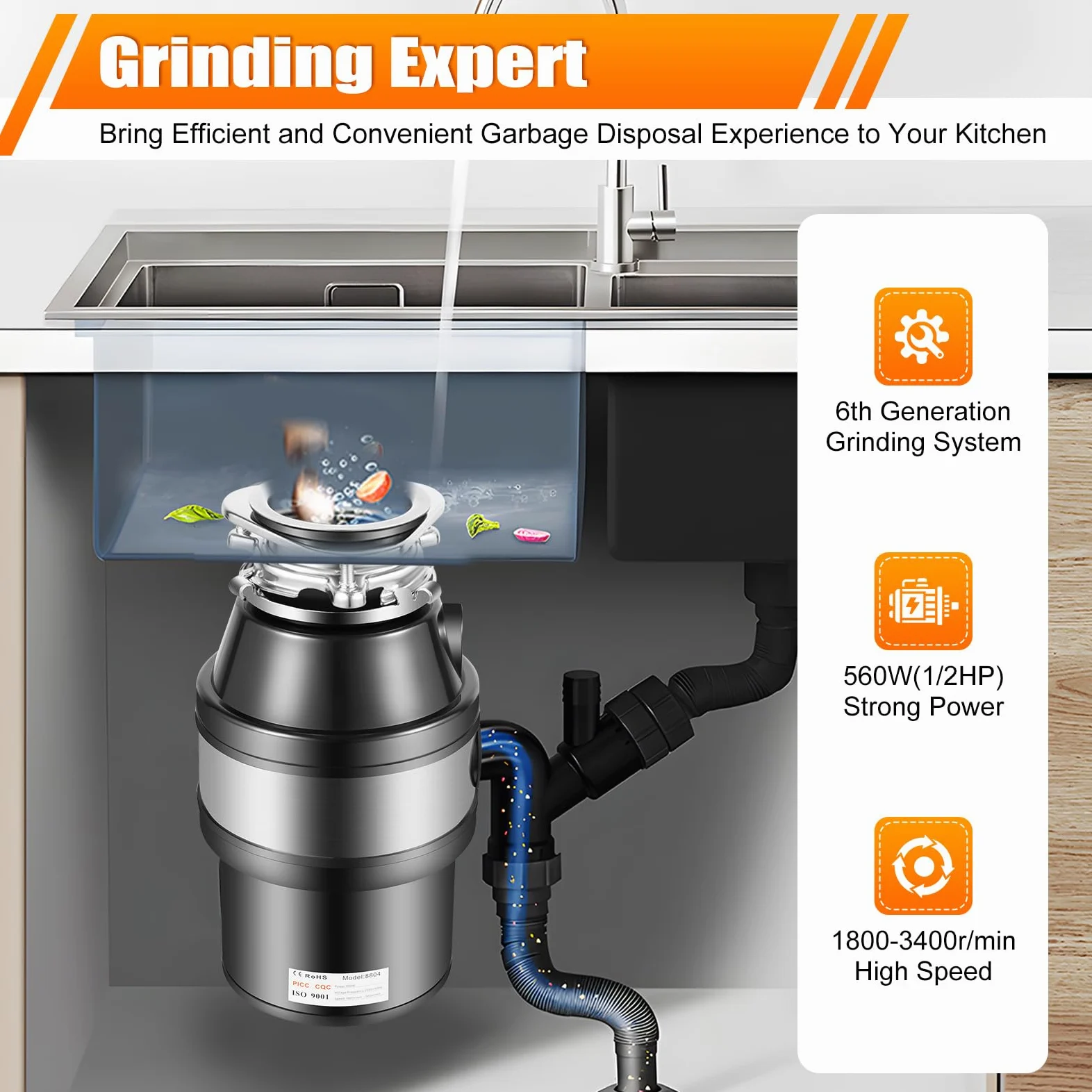 Triturador Fregadero Acero Inoxidable Basura Alimentos Restos Comida Cuarto BañO Disipador Residuos Alimentos Hogar Cocina Procesador Desposador Fregadero Antibacterias Antisalpicaduras