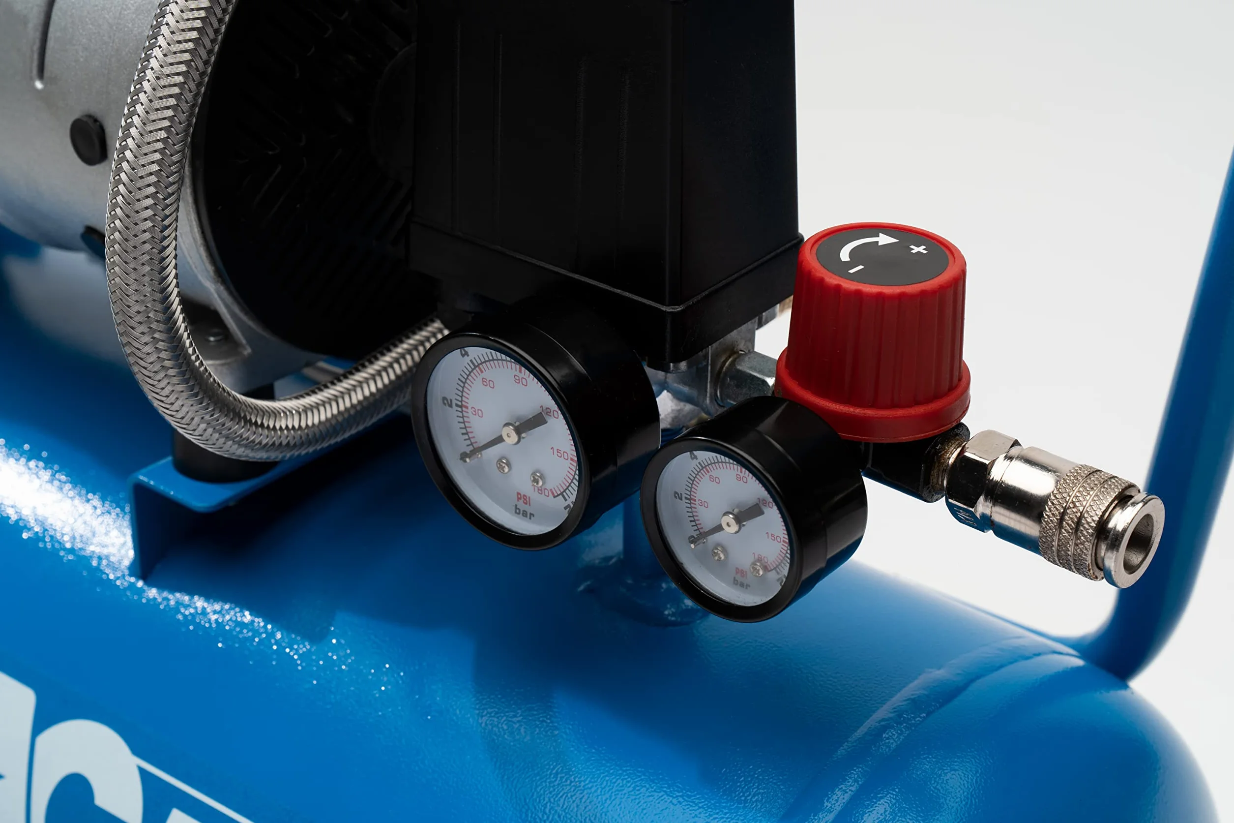Compresor de aire silencioso EASE-AIR 24 de ABAC, compresor de aire sin aceite, presión máxima 8 bar, potencia 1 hp, Depósito 24 litros, Nivel sonoro 59 dB