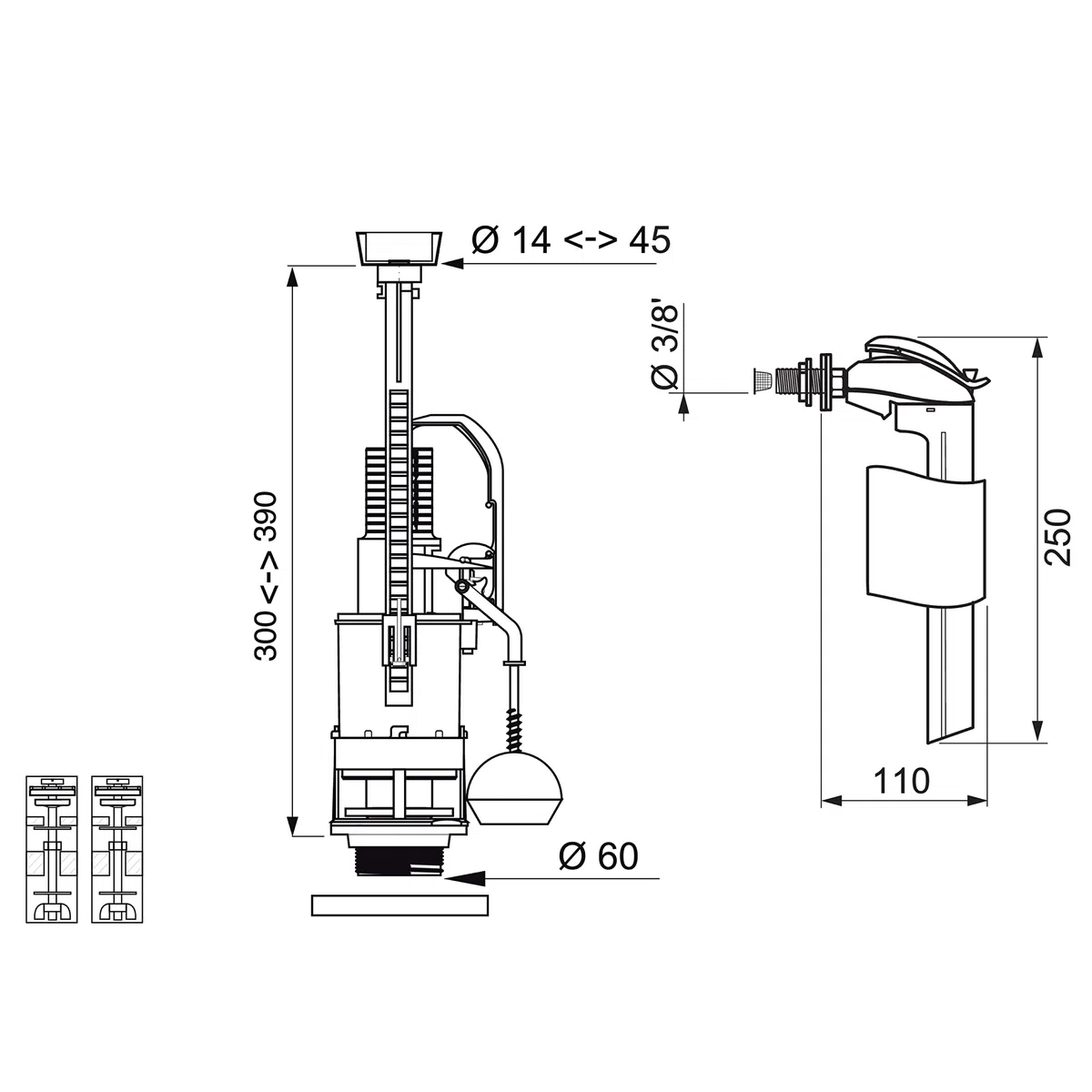 Wirquin 10720554 - Mecanismo de inodoro doble caza estriadora + grifo flotador lateral